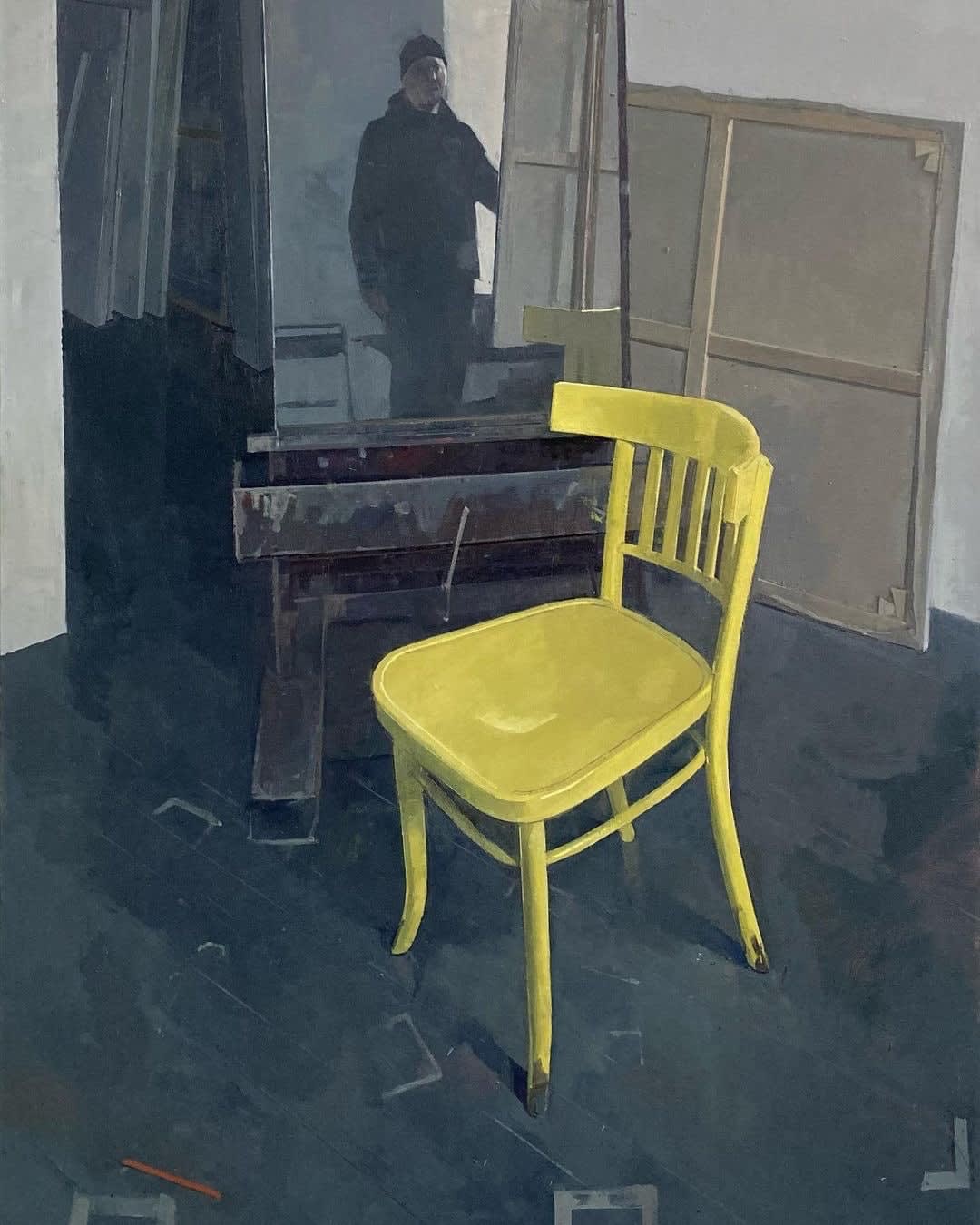 Jason Line, Studio Interior with Yellow Chair, 2022-23 | 155A Gallery