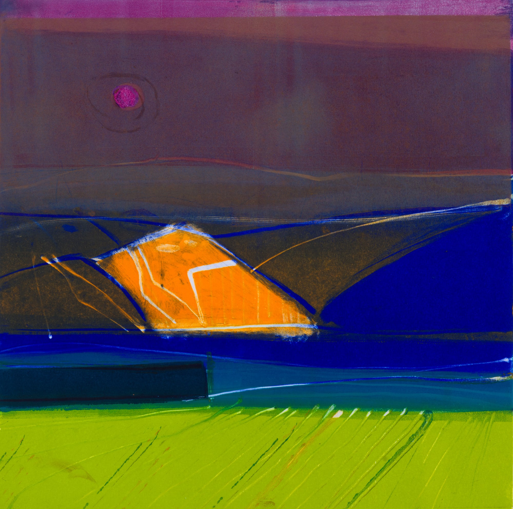 Barbara Rae CBE RA, Night Fields - Lammermuir - HI RES - 38x38 Monotype