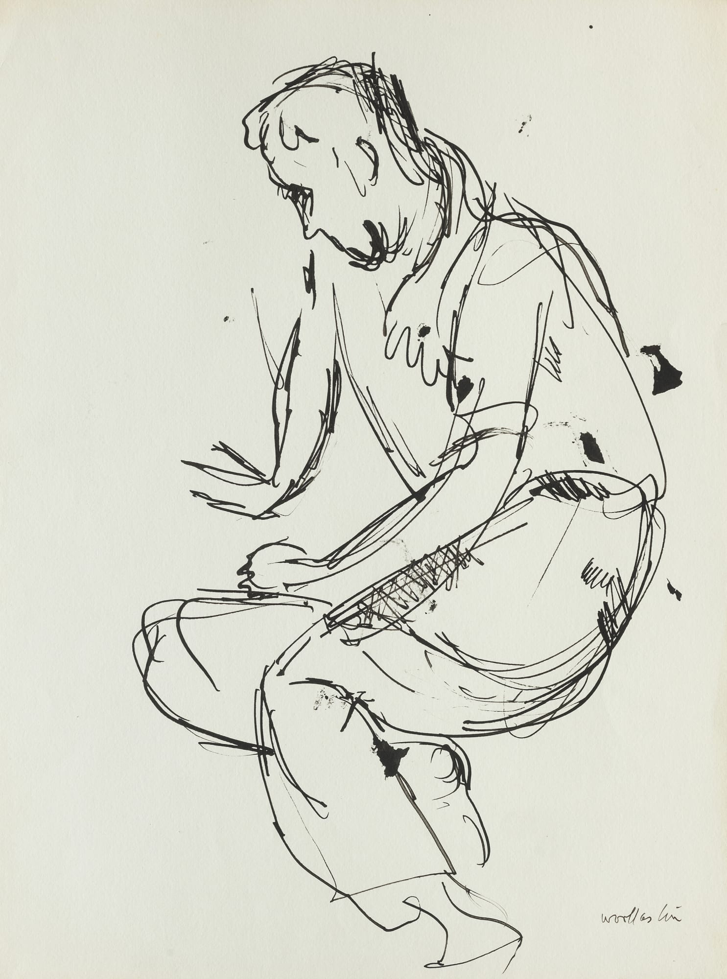 Mountford Tosswill Woollaston, Young Man Sitting (seated male figure on floor, resting on right hand), ND