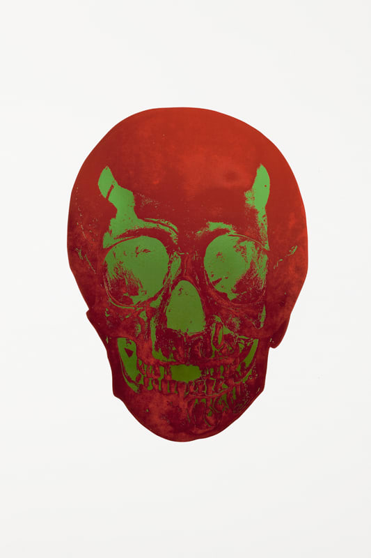 Damien Hirst, Chilli Red/Lime Green Skull, 2009