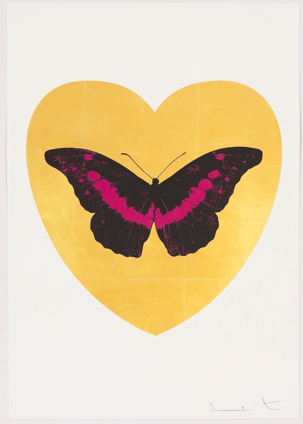 Damien Hirst, I Love You - gold leaf, black, fuchsia, 2015