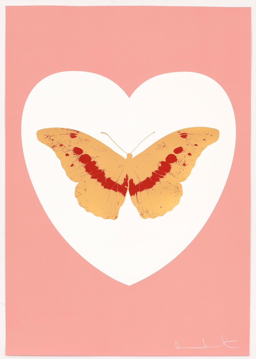 Damien Hirst, I Love You - white, pink, cool gold, poppy red, 2015