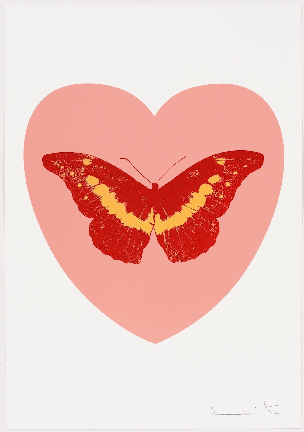 Damien Hirst, I Love You - pink, poppy red, cool gold, 2015