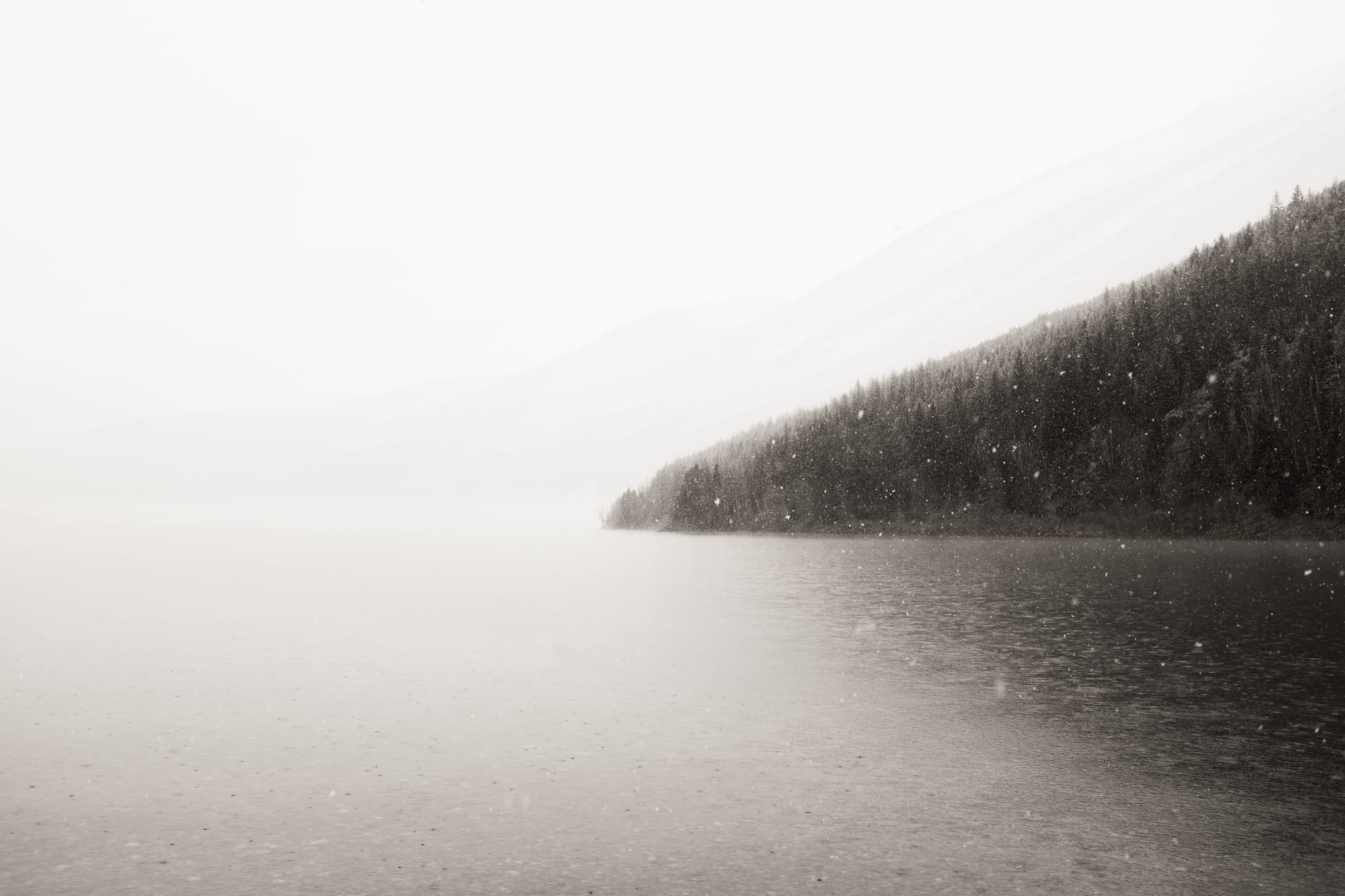 Jeffrey Conley, Falling Snow and Lake, Montana, 2020