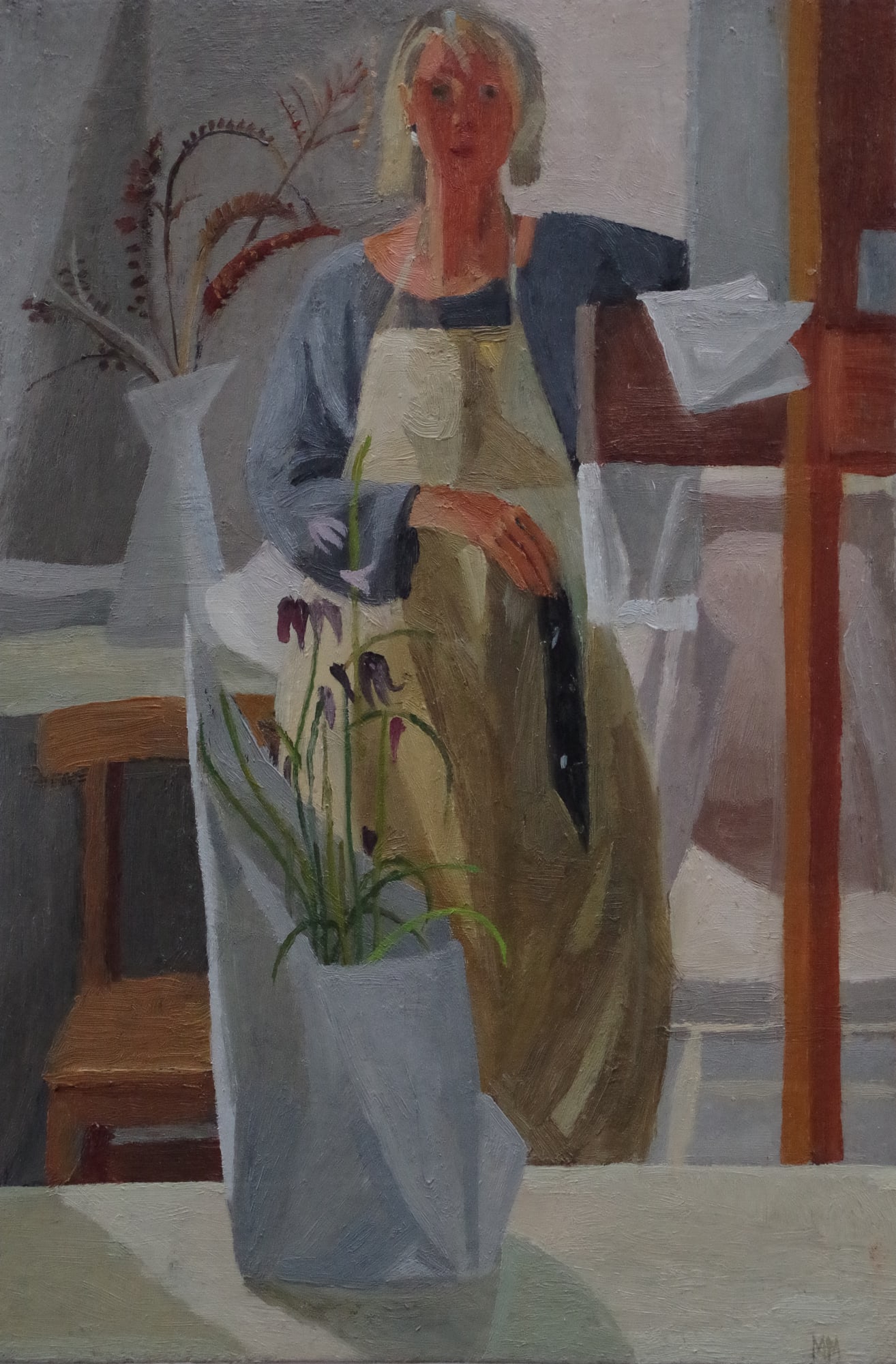 Mary Mabbutt, Self Portrait Holding Black Paint Rag