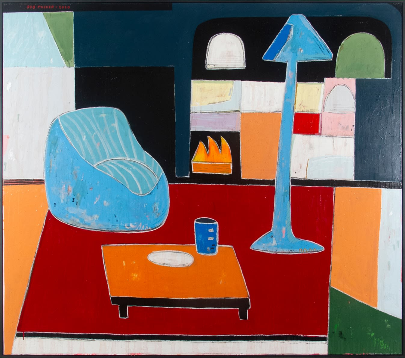 Rob Tucker, A Hockney Hollywood Hills Studio With A Warm Lit Fire, 2020