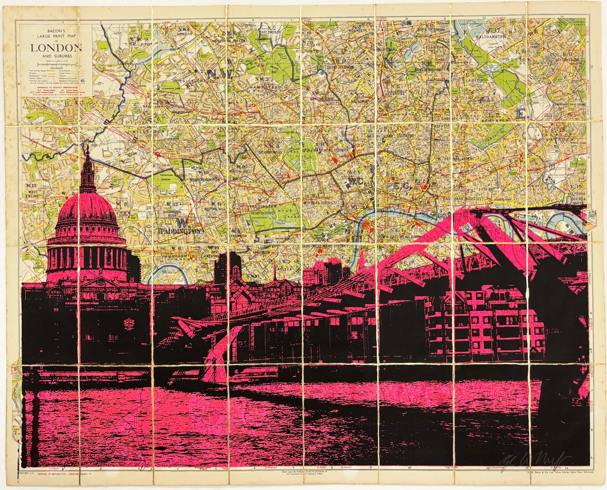 Angela Morris-Winmill, St Paul's and Millennium Bridge, Pink Ink, 2025