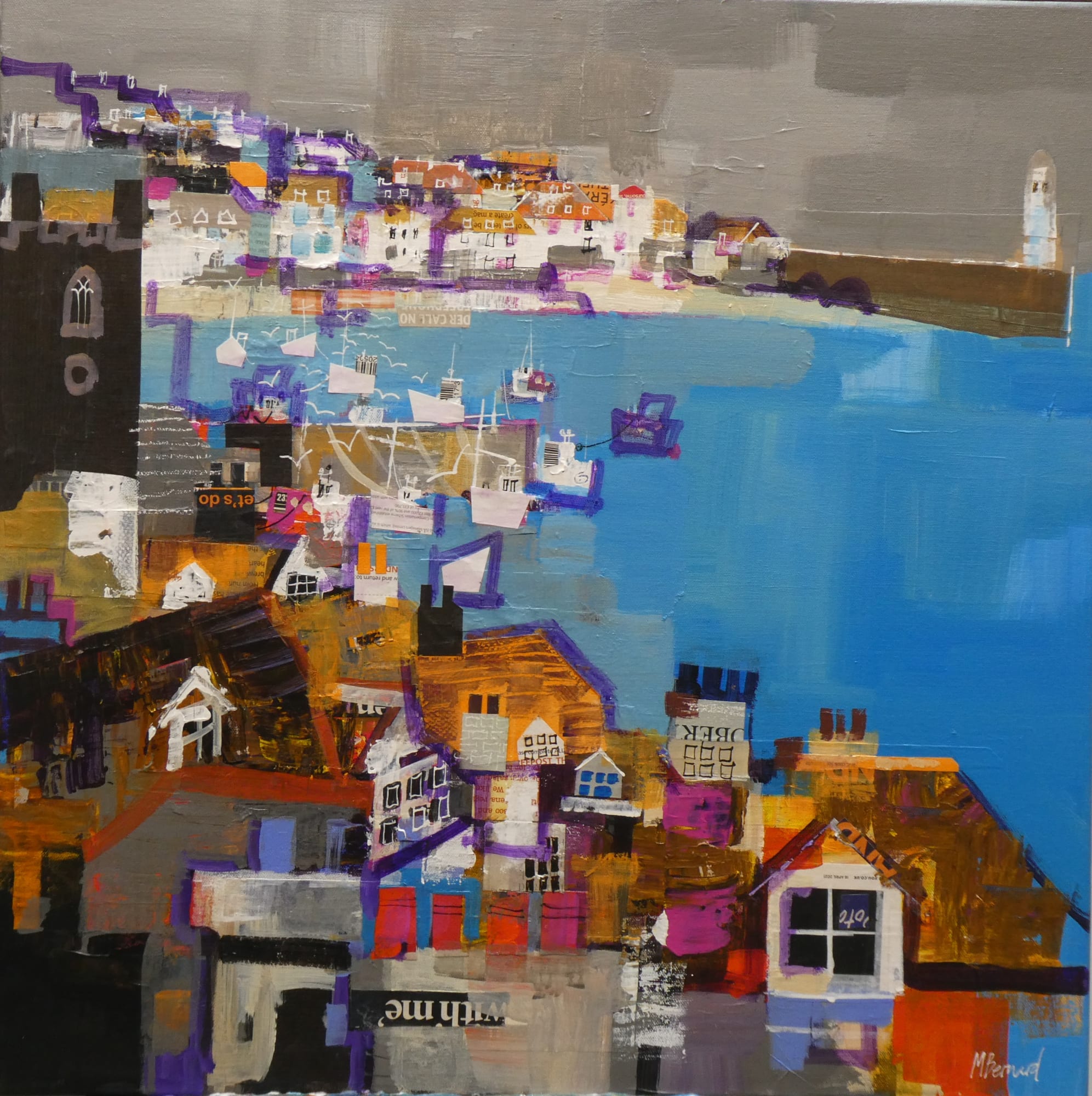 Mike Bernard RI, Rooftops & Boats St Ives, 2021