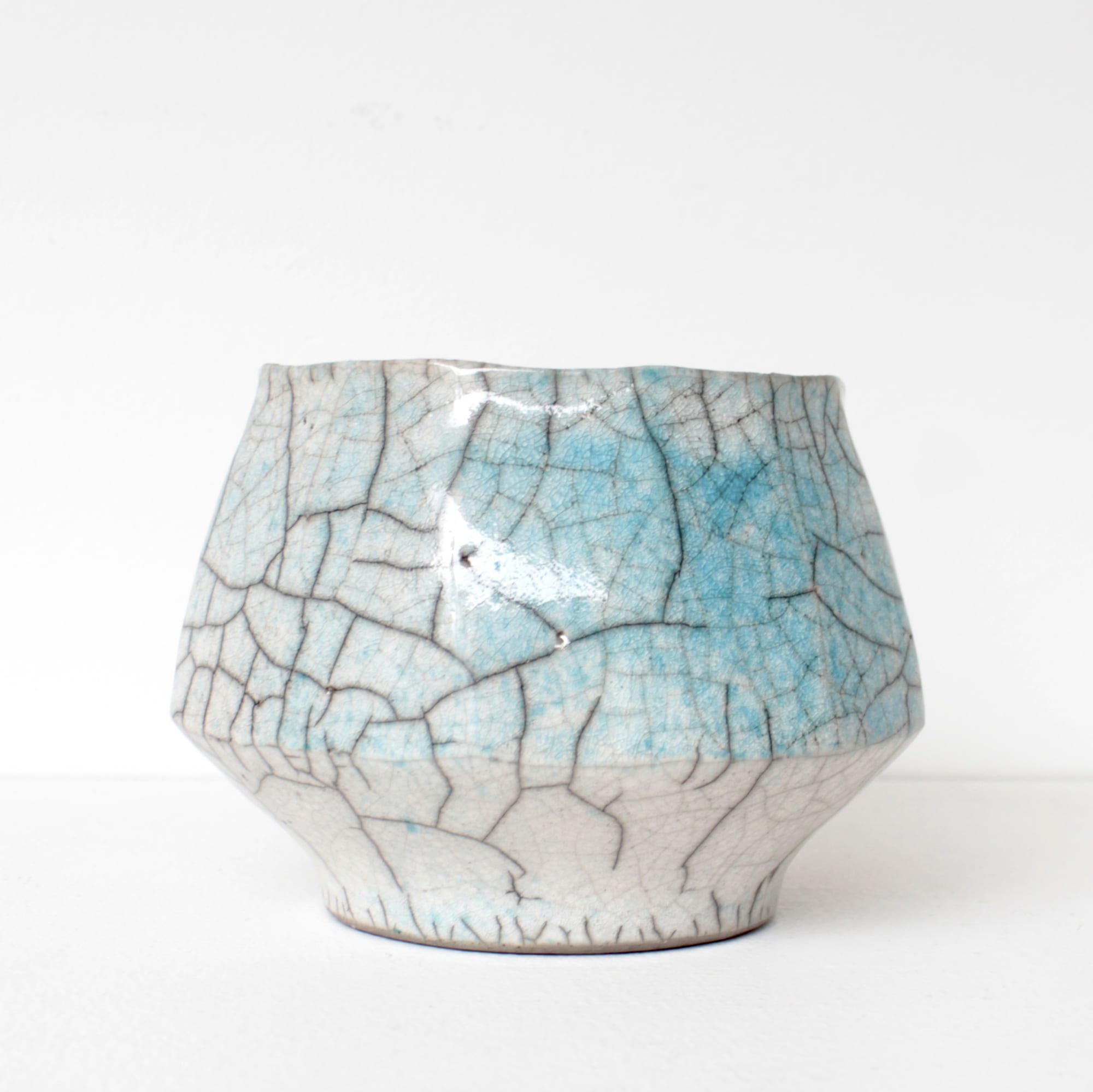 Tim Andrews, Faceted Bowl with White and Blue-Green Blush Crackle, 2021