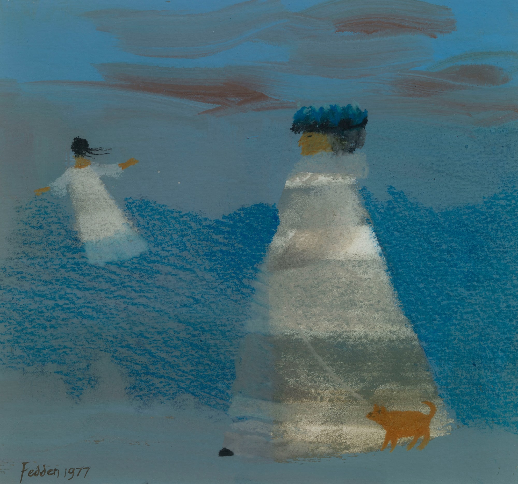 Mary Fedden, A stroll by the beach, 1977