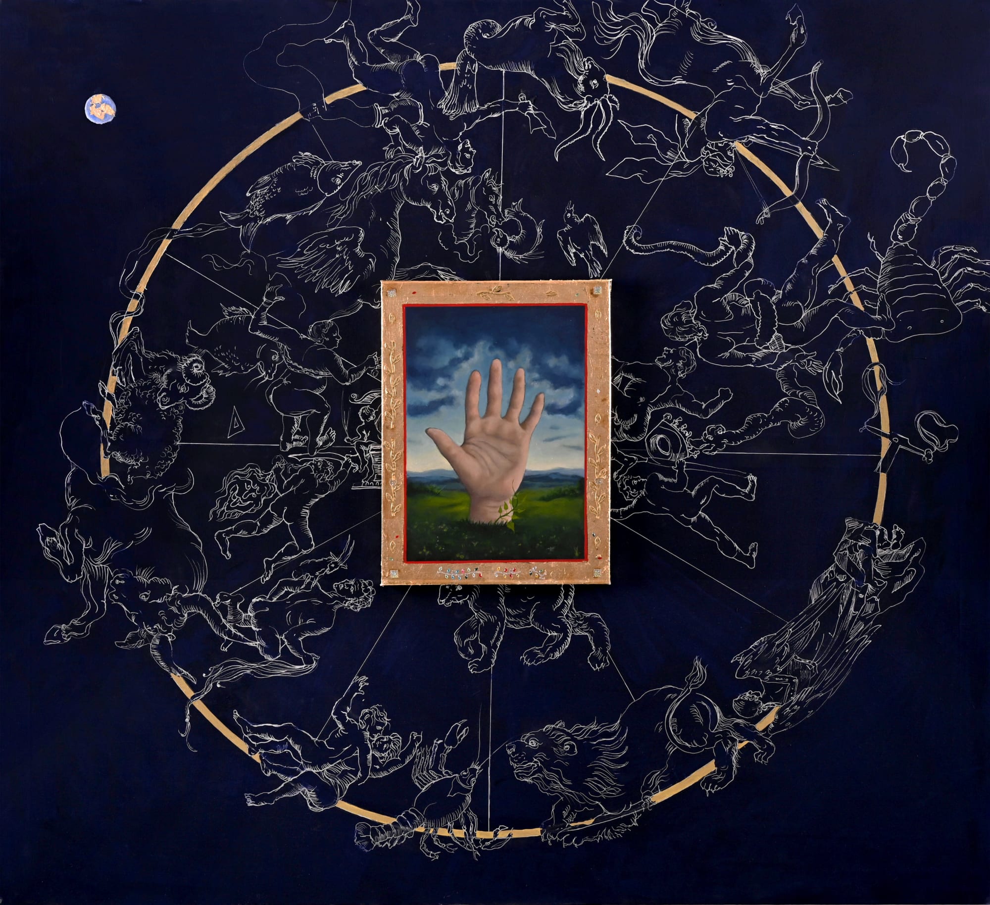 Julia Curylo, Map from the sky with a mystical hand, 2023