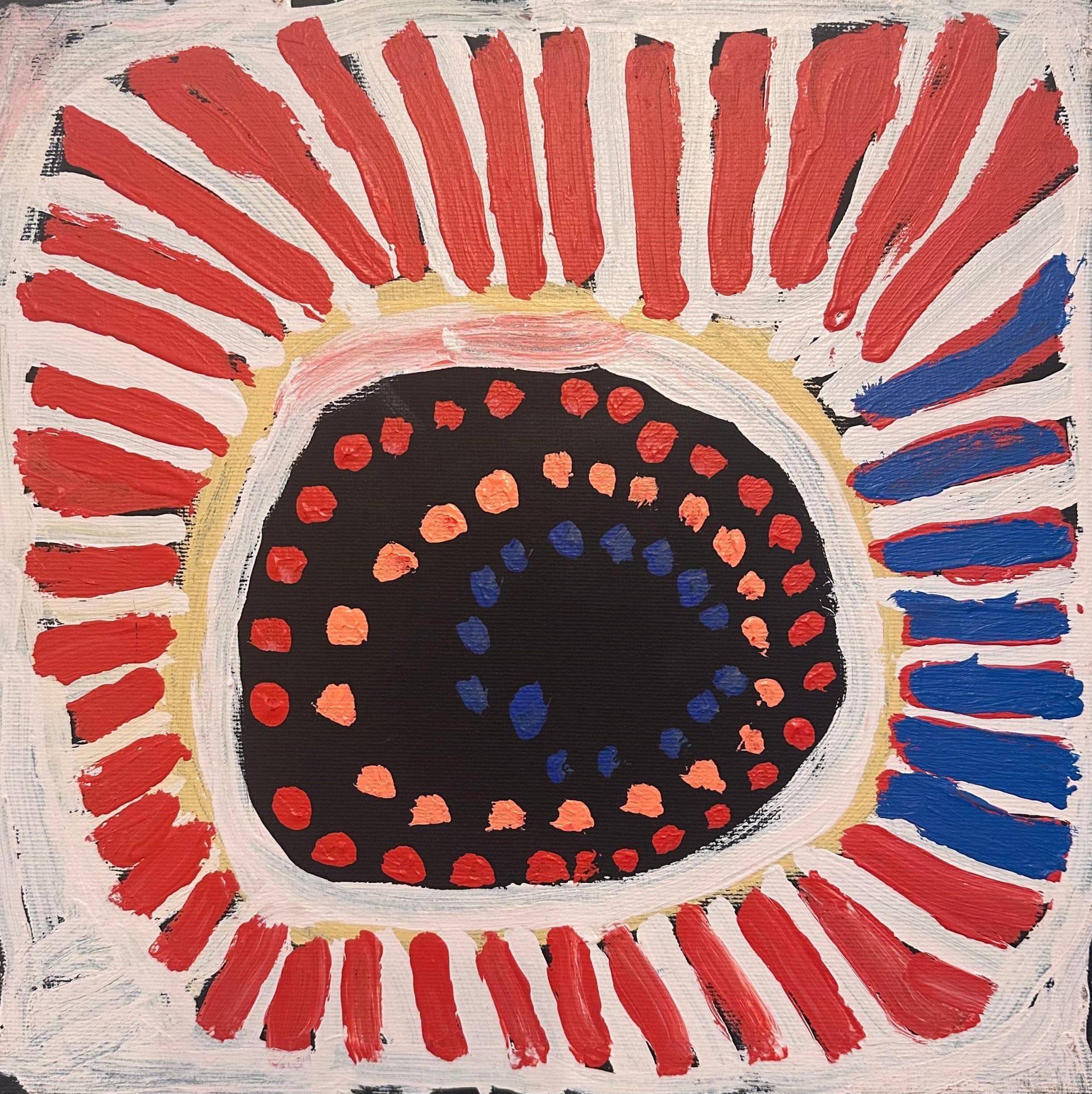 Aboriginal Art, Murdie Nampijinpa Morris - Malikijarra Jukurrpa III (Two Dogs Dreaming)