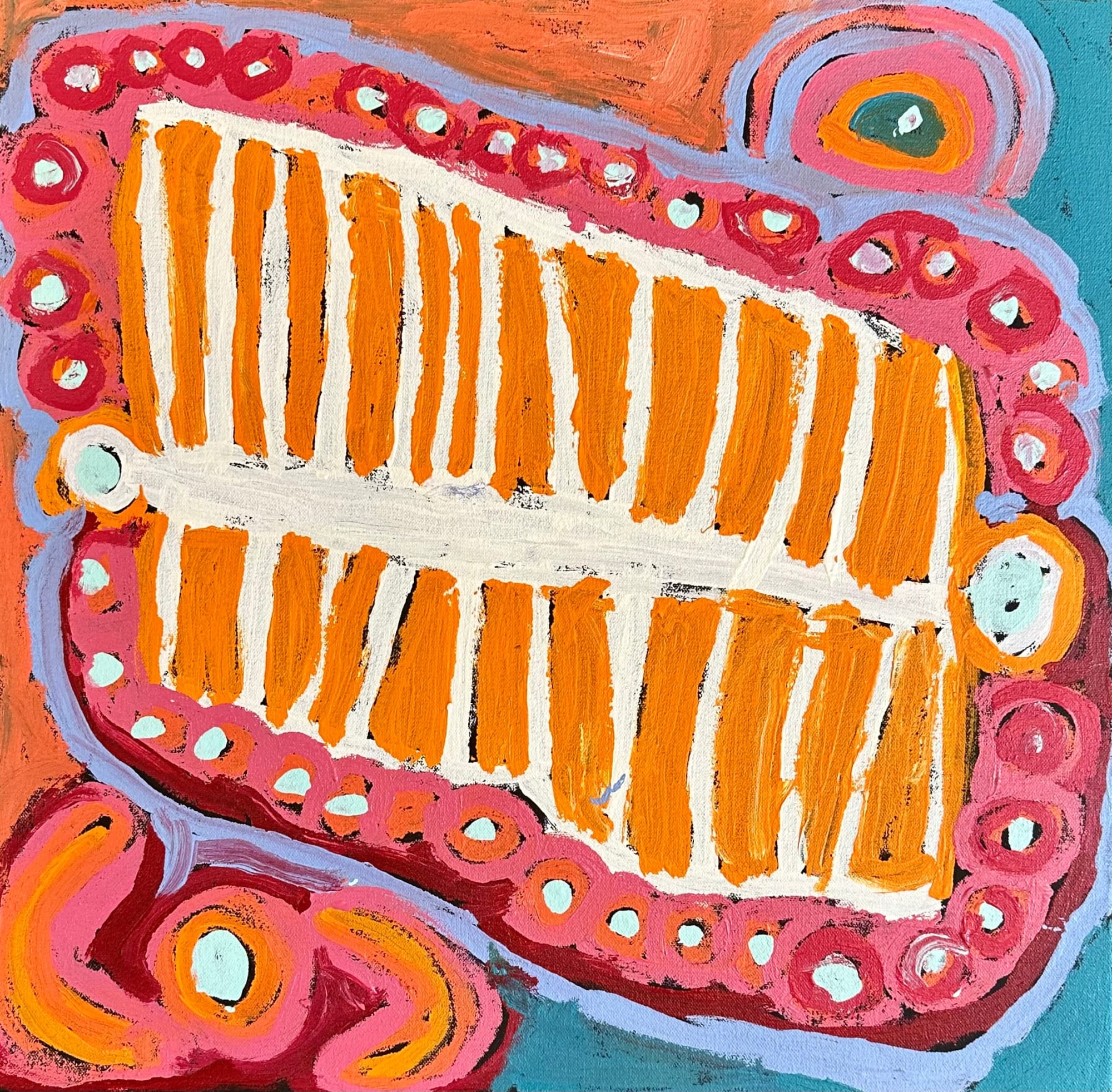 Aboriginal Art, Murdie Nampijinpa Morris - Malikijarra Jukurrpa XIV (Two Dogs Dreaming)