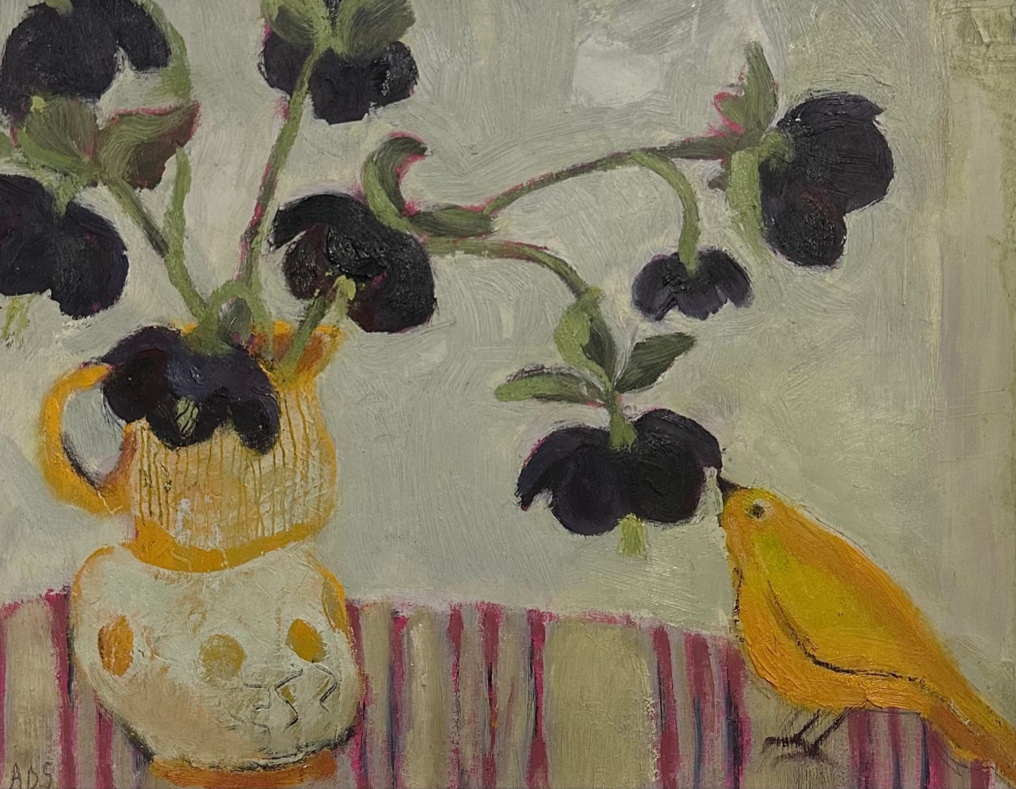 Anna Dixon-Smith, Black Hellebores with Yellow Bird, 2024