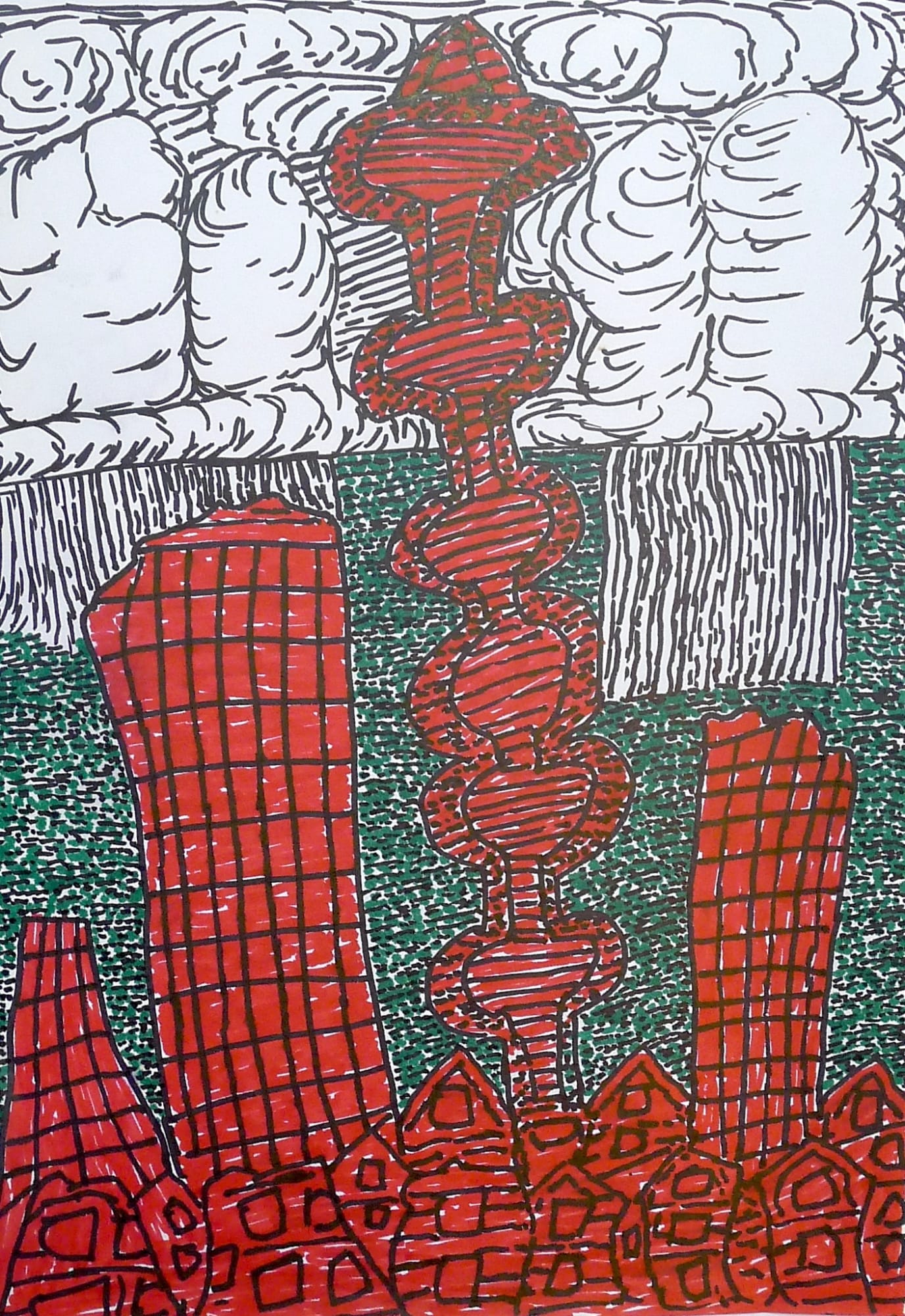 Jimmy Pike, London, showing British Telecom tower, with rain behind. (NFS)