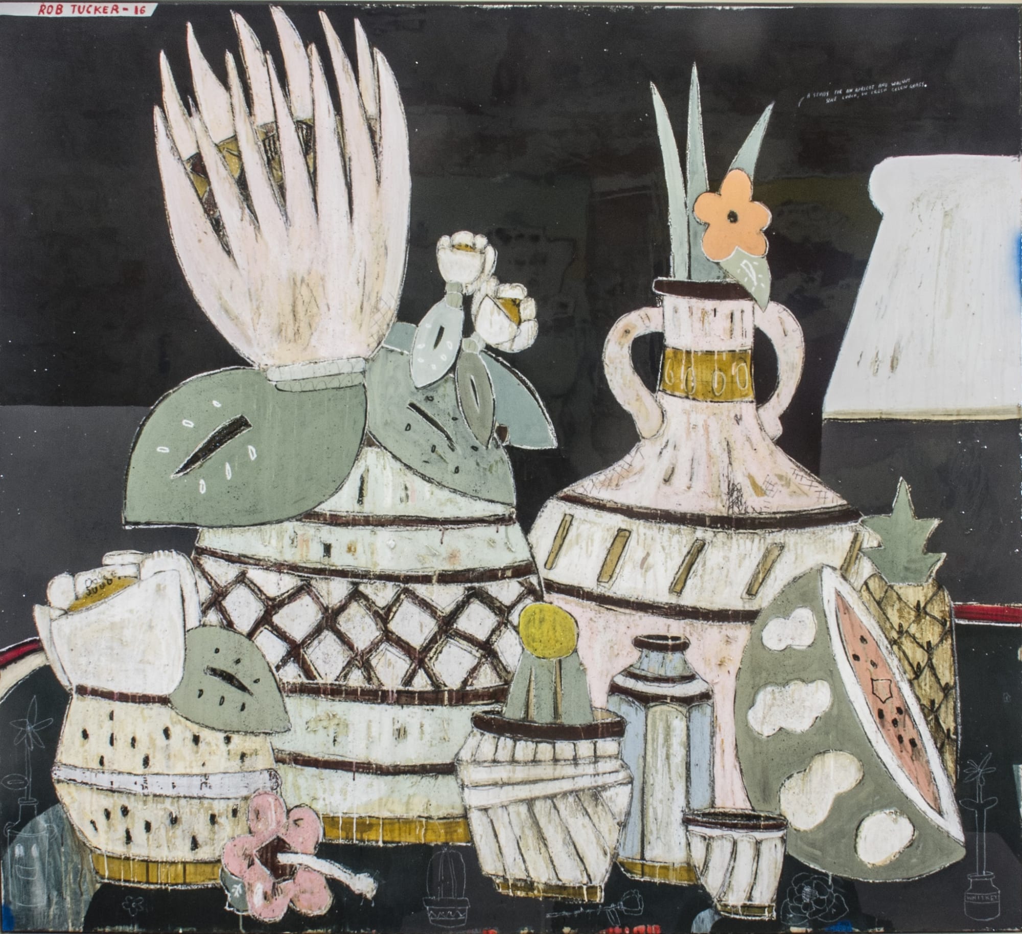 Rob Tucker, A study for an apricot and walnut salad on fresh green grass, 2016