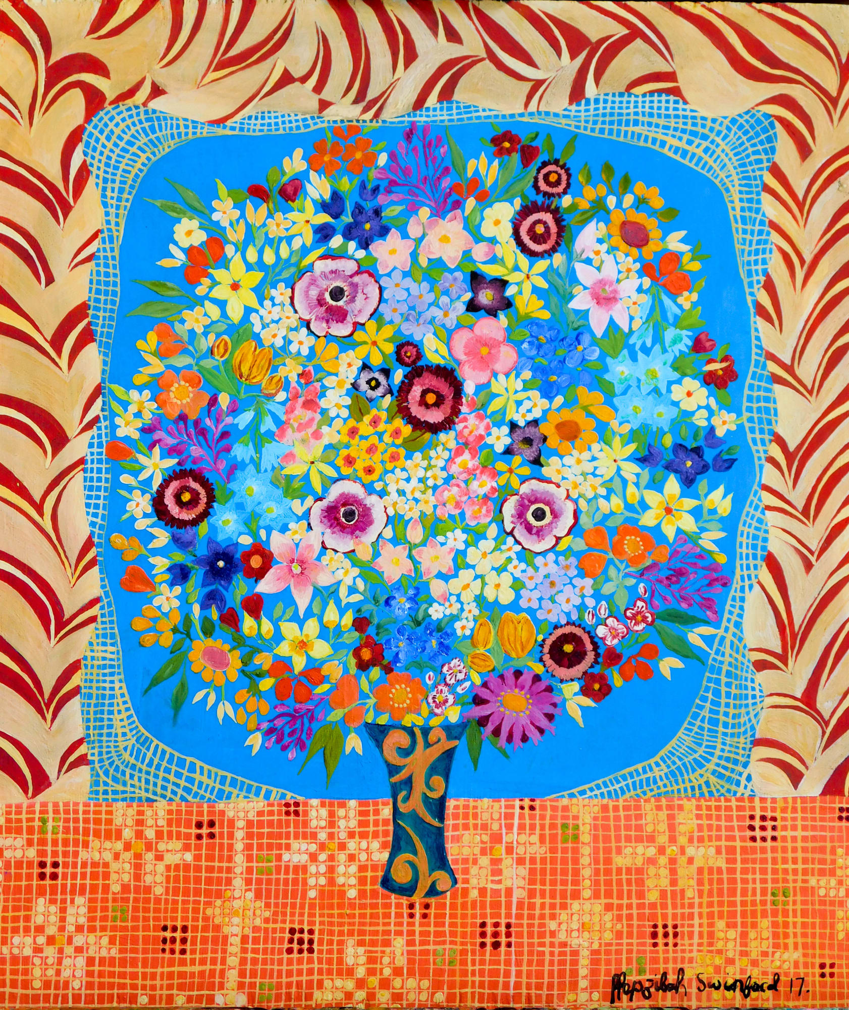 Hepzibah Swinford, Flowers with embroidery, 2017