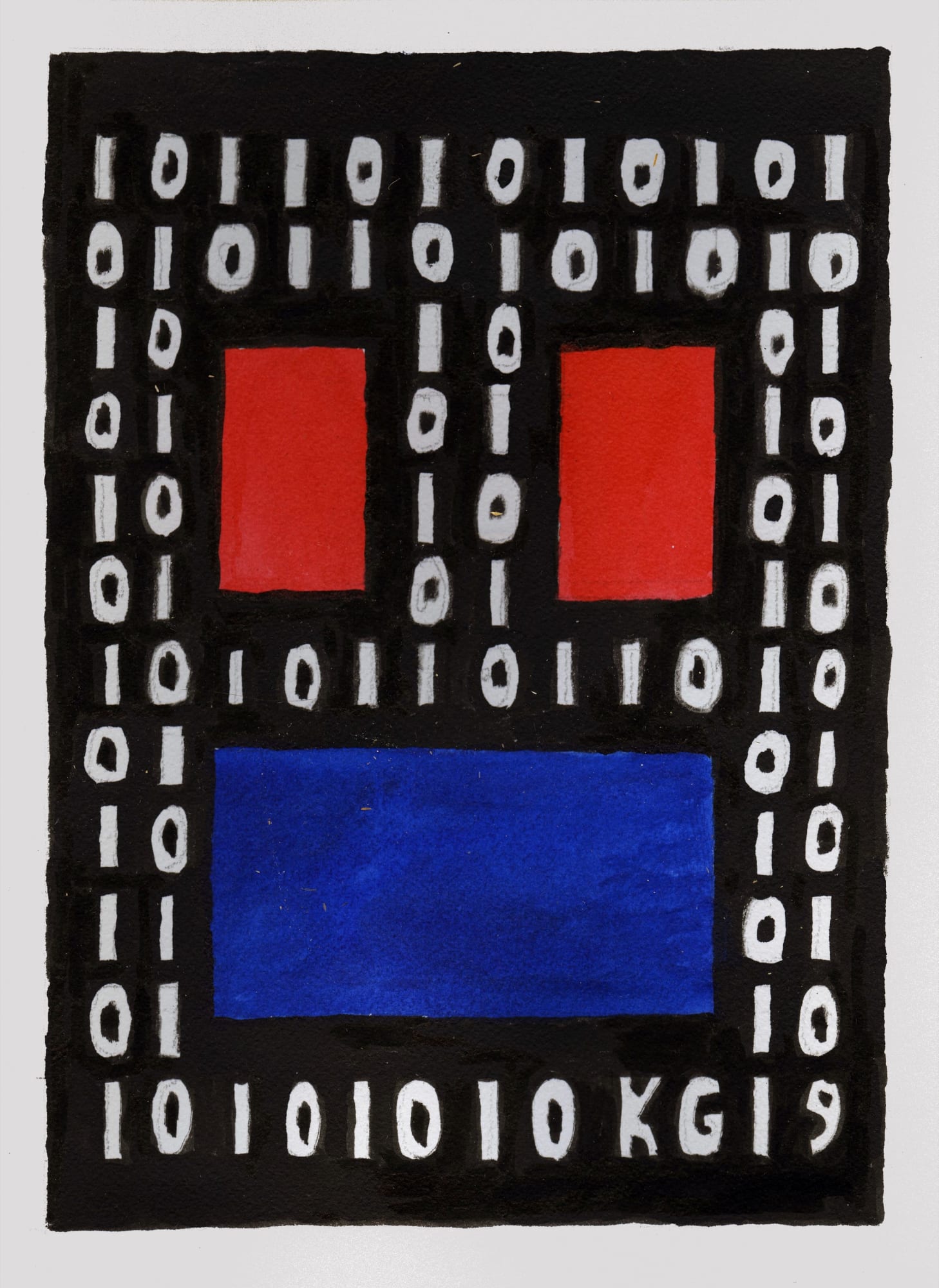 Ken Grimes, Untitled Binary Code Series (Red and Blue Rectangle), 2019