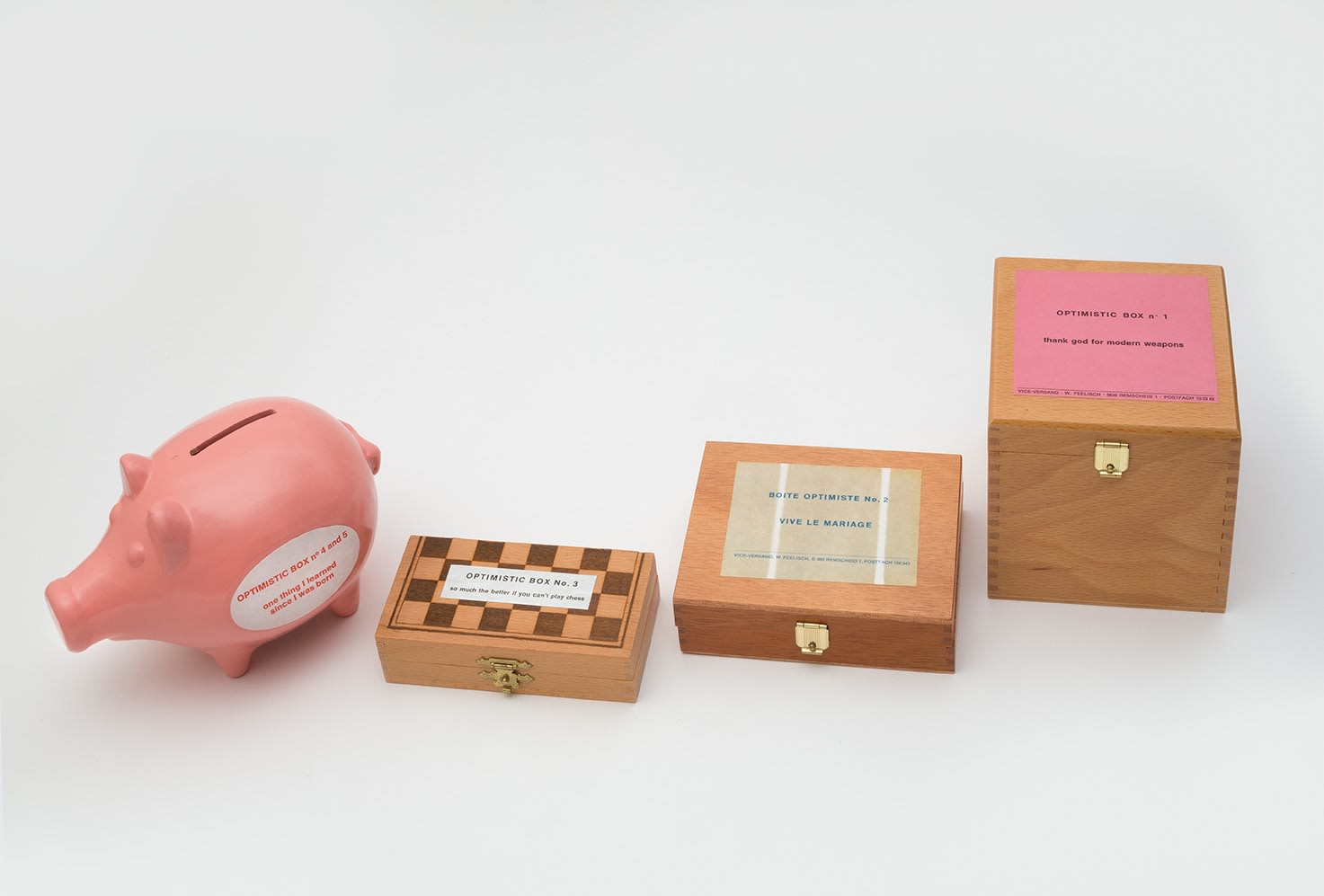 Robert FILLIOU, Optimistic Boxes 1-4, 1968-1981