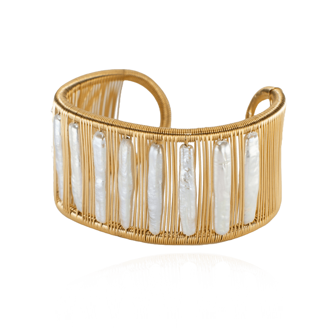 Tana Acton, Gold Cuff with Ribbon Pearls