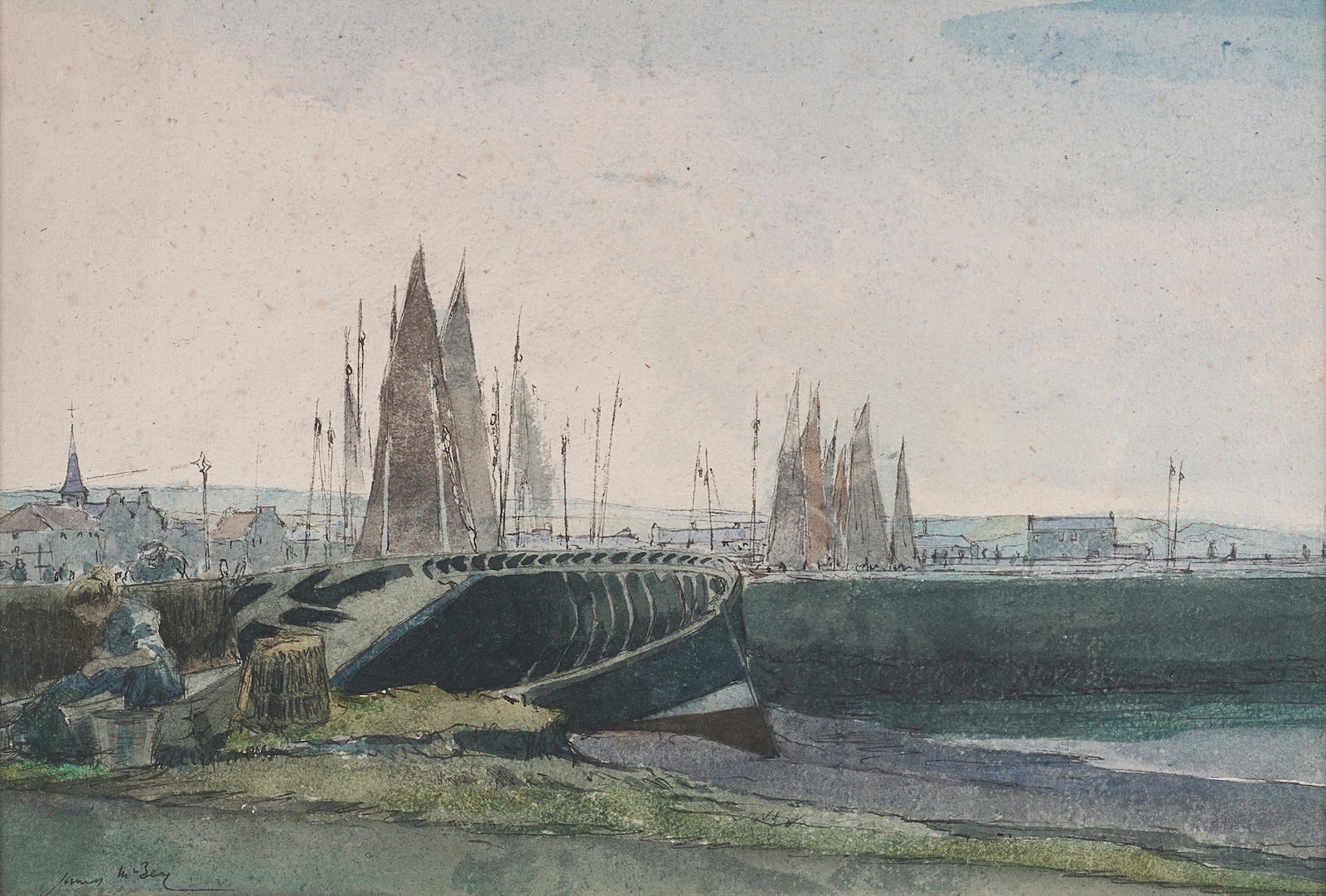 James McBey, Mending the nets, Stonehaven, c.1915