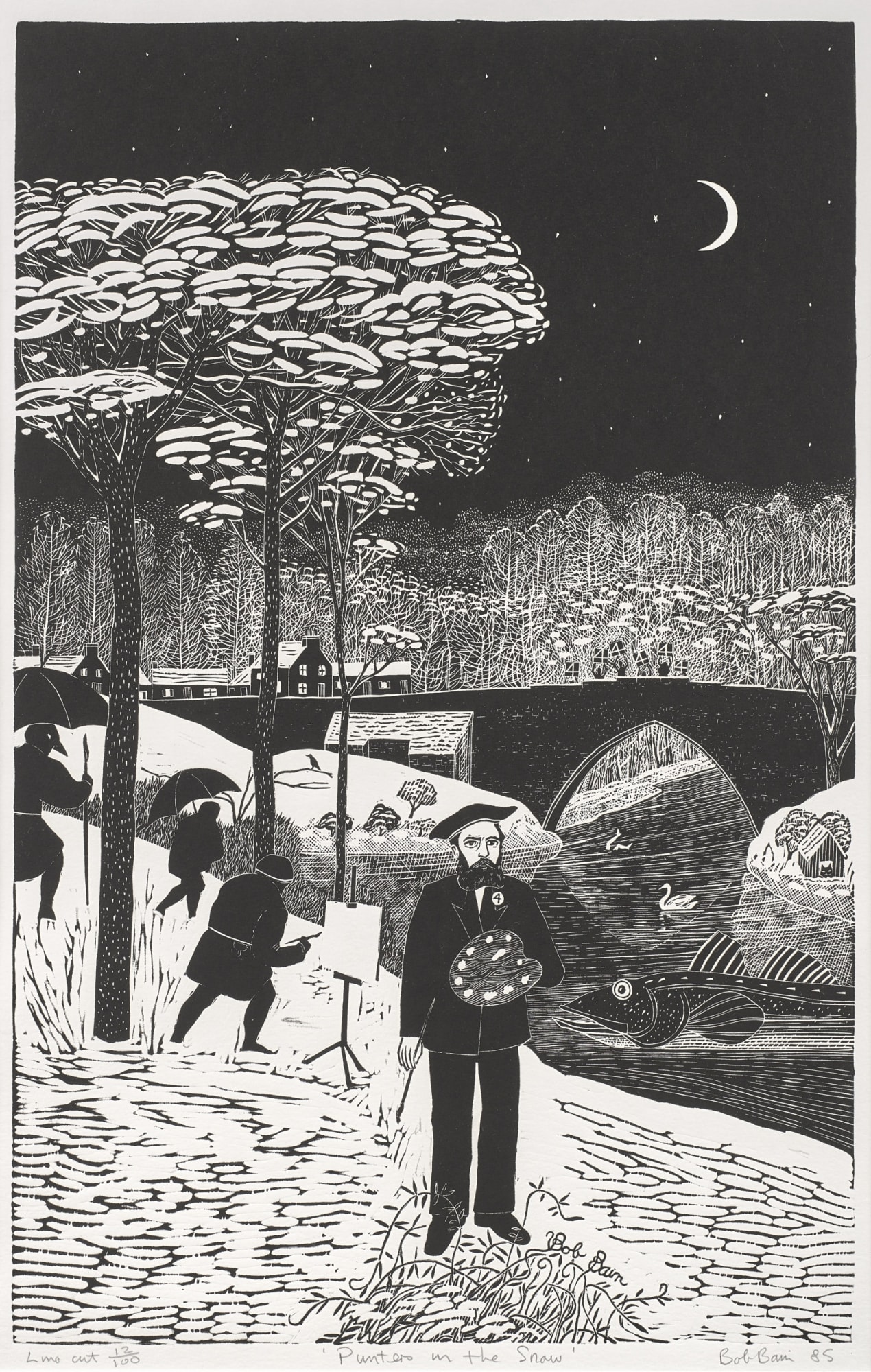 Bob Bain, Punters in the Snow, Brig of Balgownie, 1985