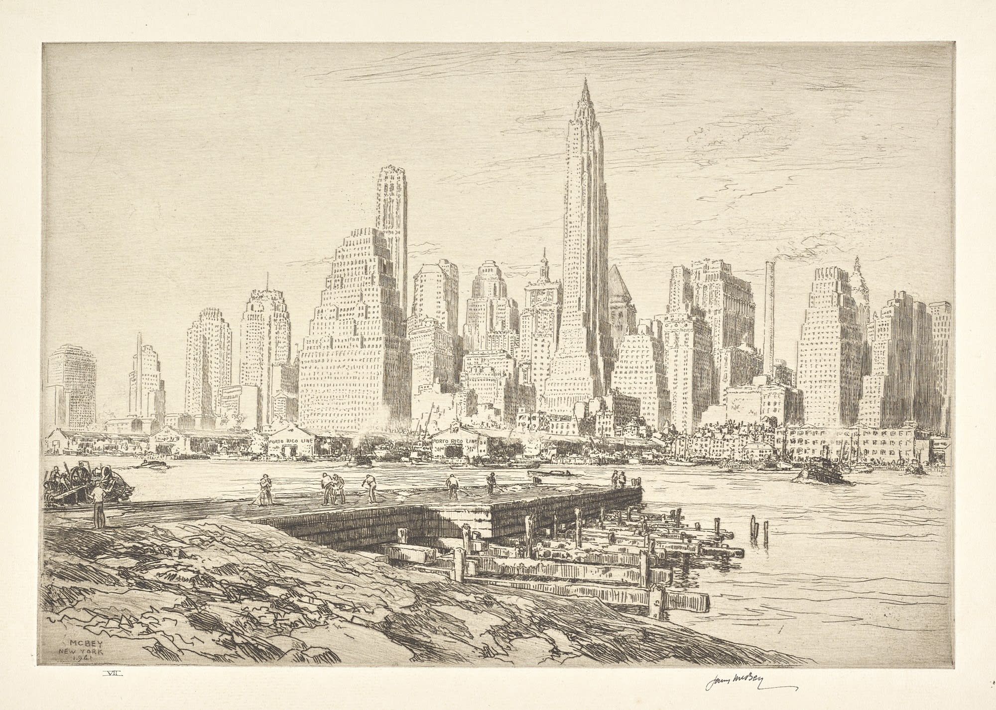 James McBey, New York Harbour, 1941