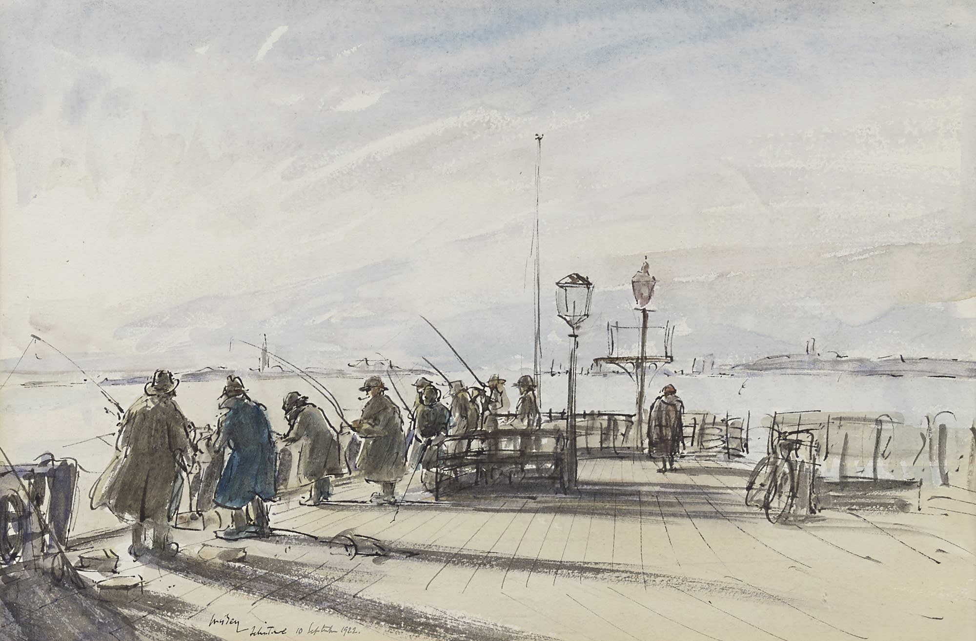 James McBey, Fishing at Felixstowe, Suffolk, 1922