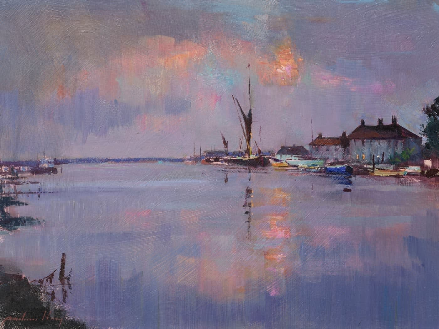 Andrew King ROI NS EAGMA IEA, Towards the Harbour Inn, Southwold, Evening Light