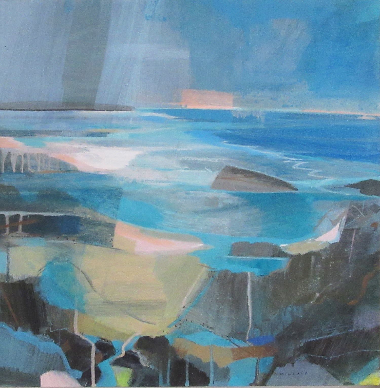 Fiona Millais, Rock Pools and Salmon Sky