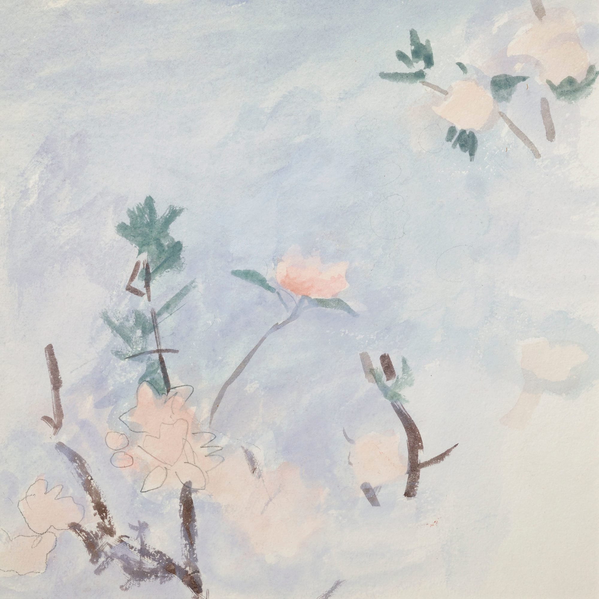 Mary Potter OBE, Pink Flowers, Grey Sky