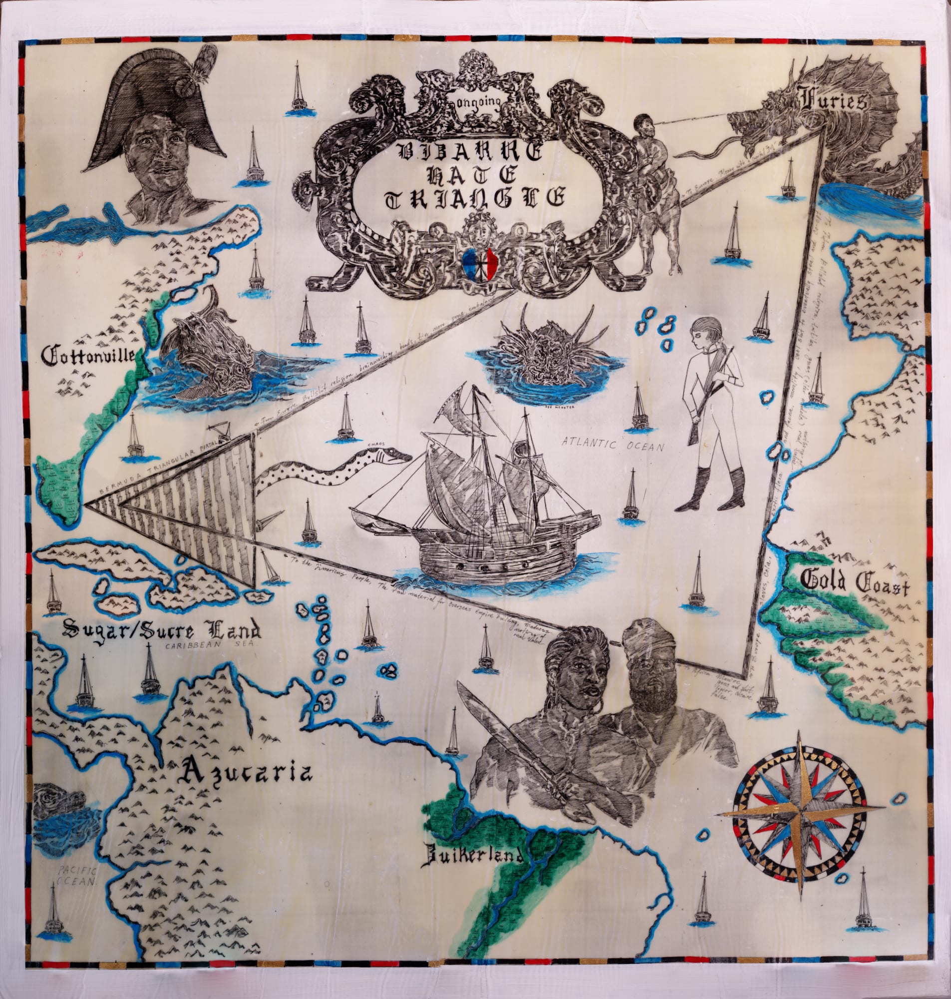 Umar Rashid, War is all around us. My mind says prepare to fight. The bizarre hate triangle of trade between Africa, Europe, and the Americas complete with illustrations and captions., 2020 / 2023