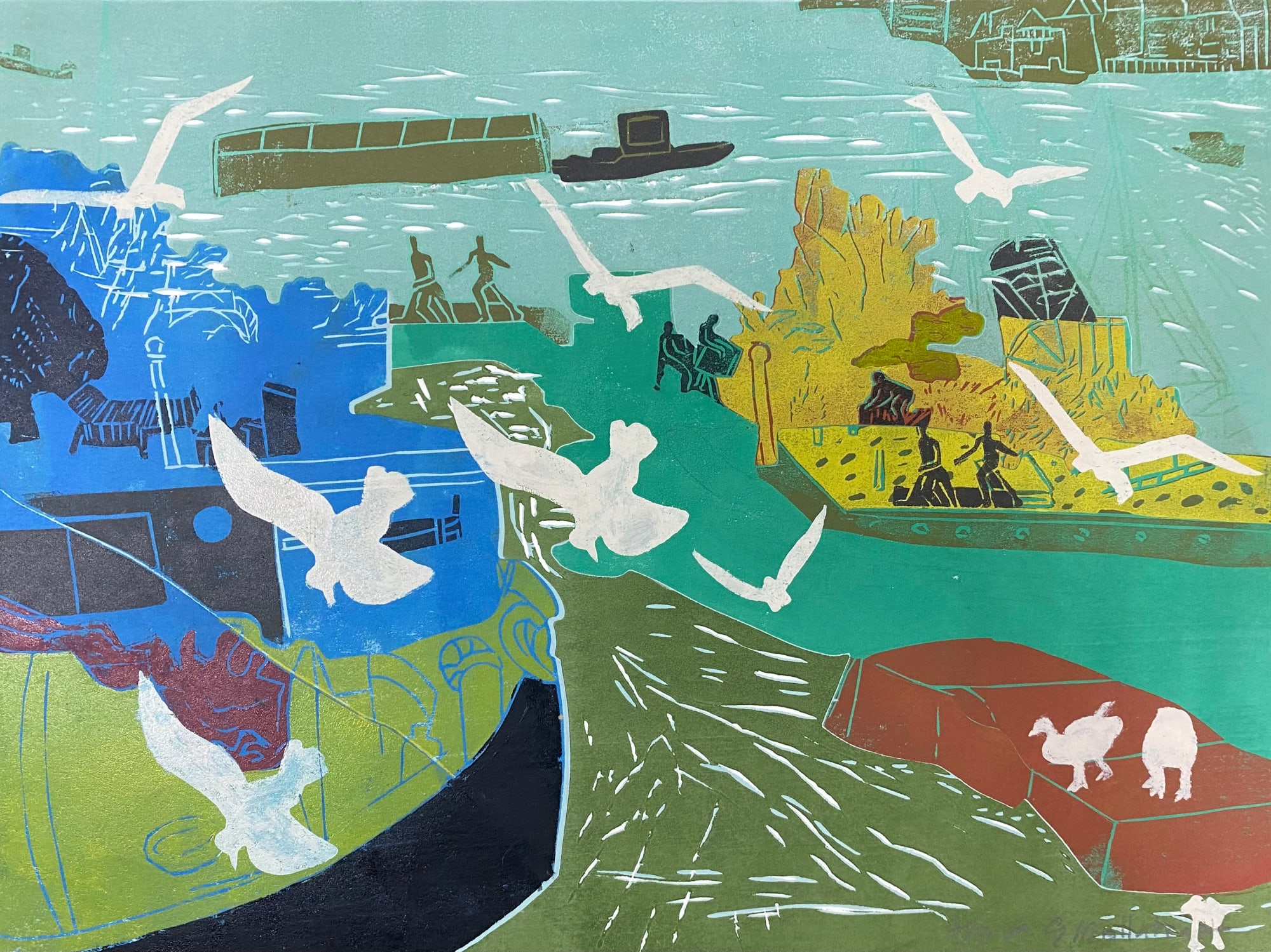Gail Mallatratt, Birds Over Moorings, 2022