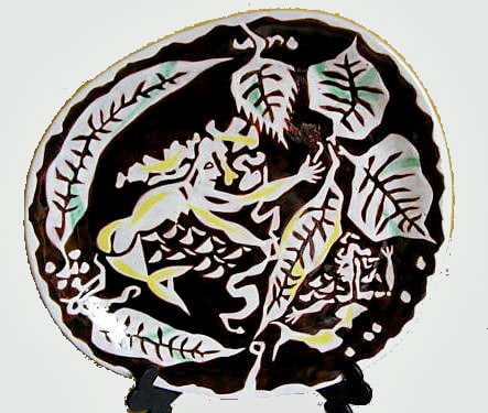 Jean Lurçat, Plate - Oval - Brown & White - Sirens, c. 1955