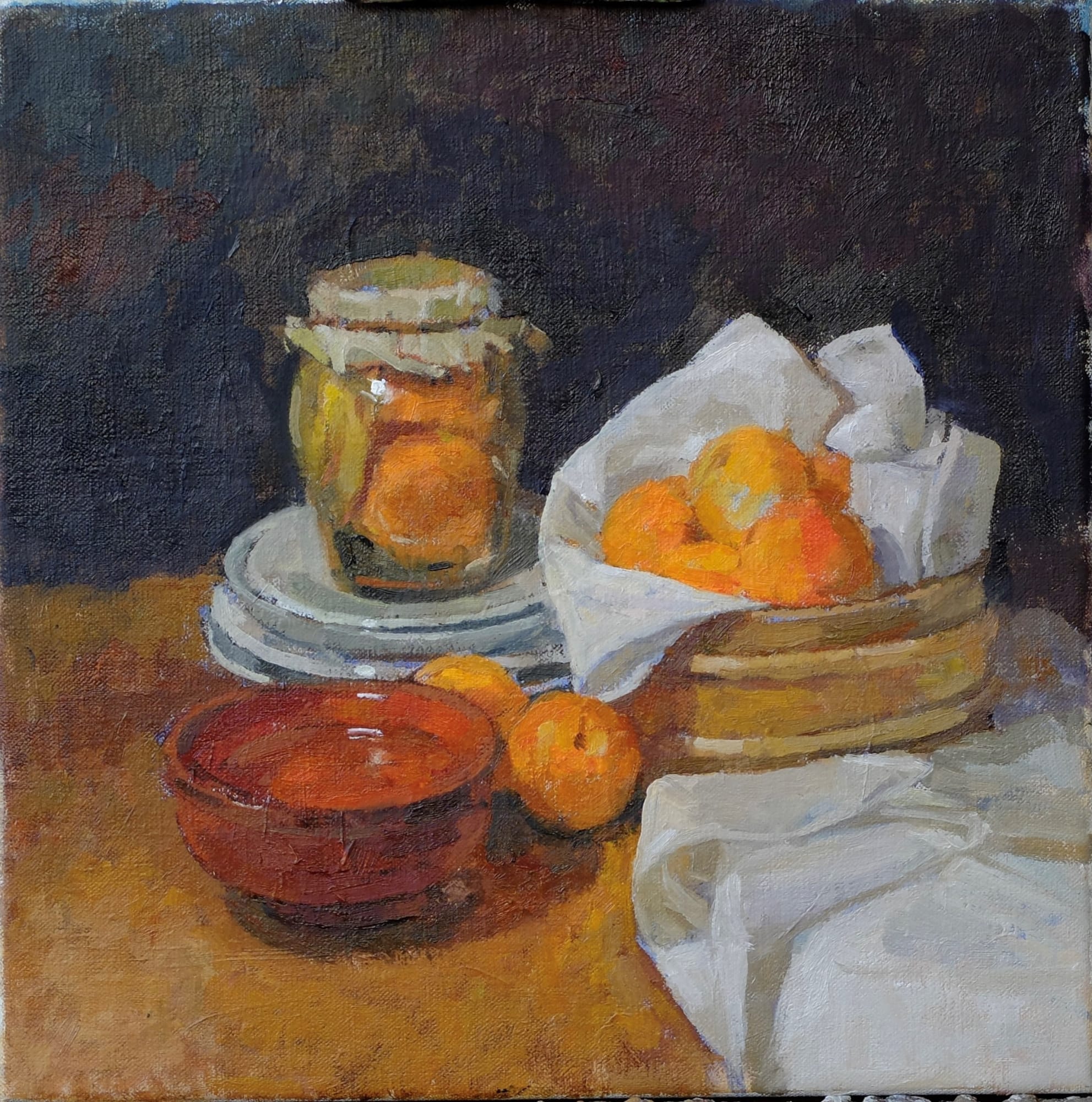 Pamela Kay, STILL LIFE OF APRICOTS AND PRESERVES