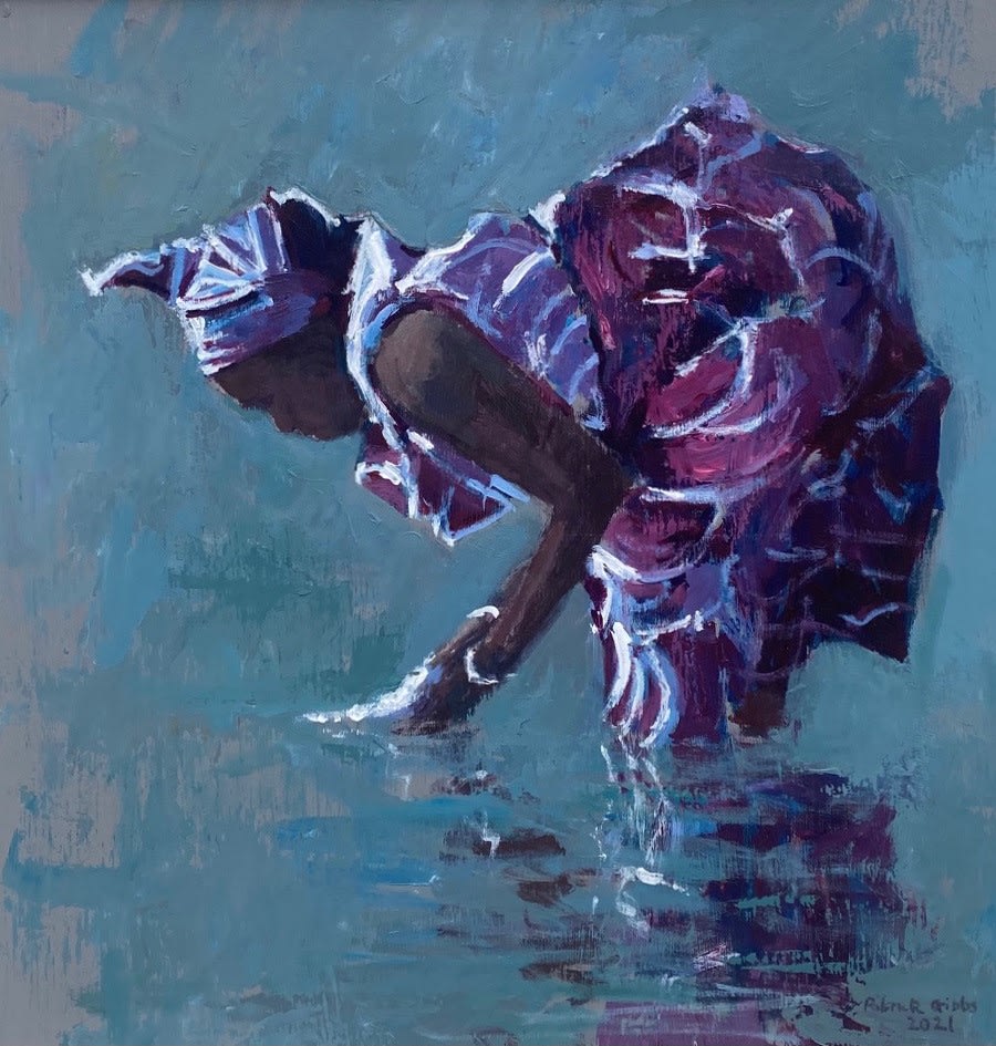 Patrick Gibbs, WOMAN WASHING CLOTHES IN THE SEA, GAMBIA, 2021