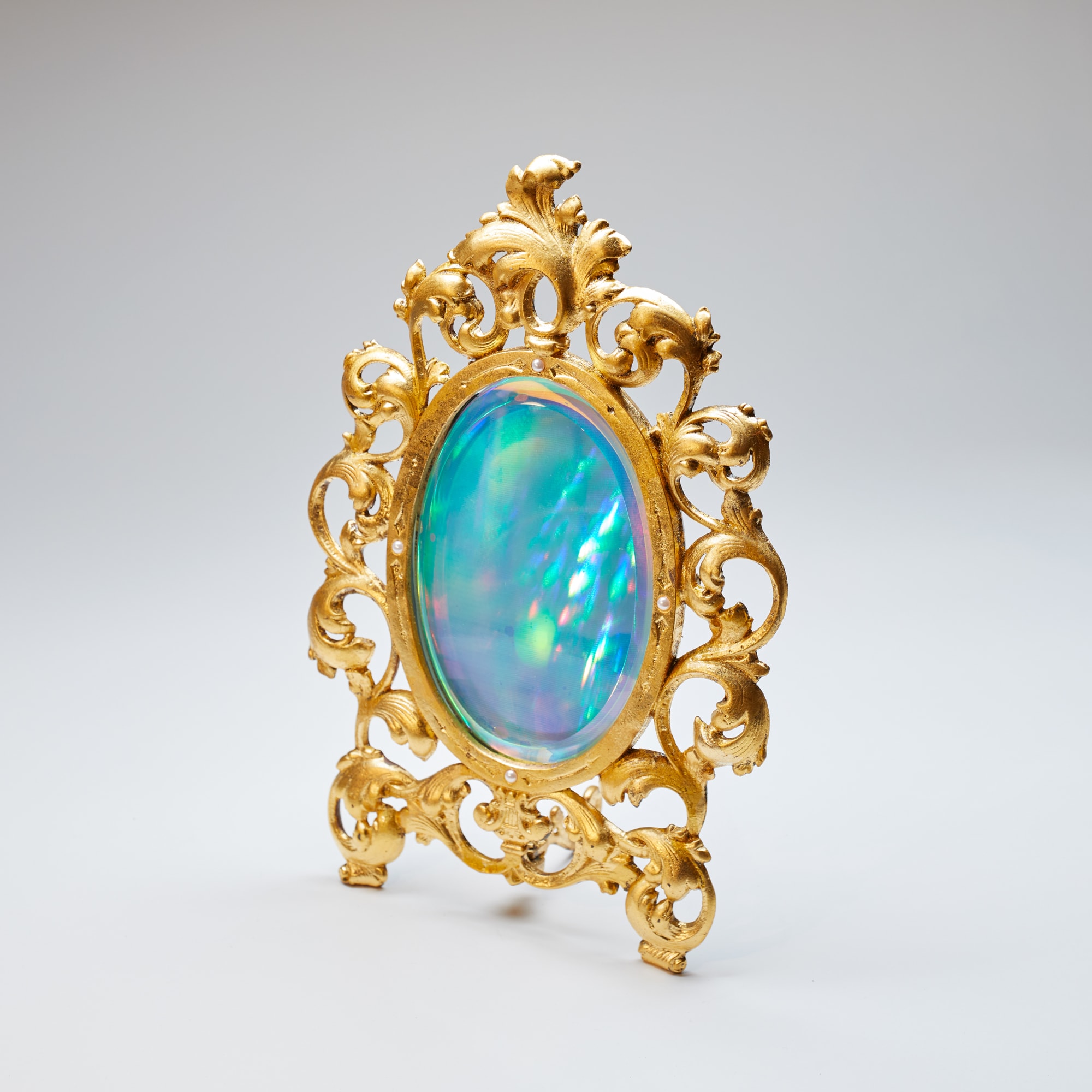 C Alex Clark, Setting for a Meta-Vanity Table: Trans-dimensional Looking Glass for Rrose Sélavy, 2020