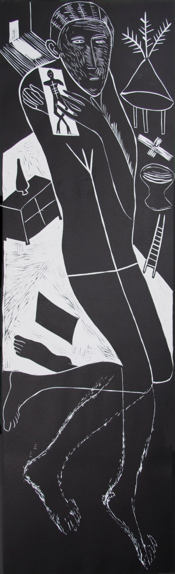Mimmo Paladino, Atlantico II ( Figure Kneeling with Ladder & Chest of Drawers), 1987