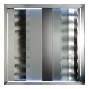 Nanda Vigo: Cronotopo, 1967, 100 x 100 x 10 cm - 39 5/16 x 39 5/16 x 1 15/16 ins, telaio in alluminio, vetro soffiato, specchio e tubo di neon