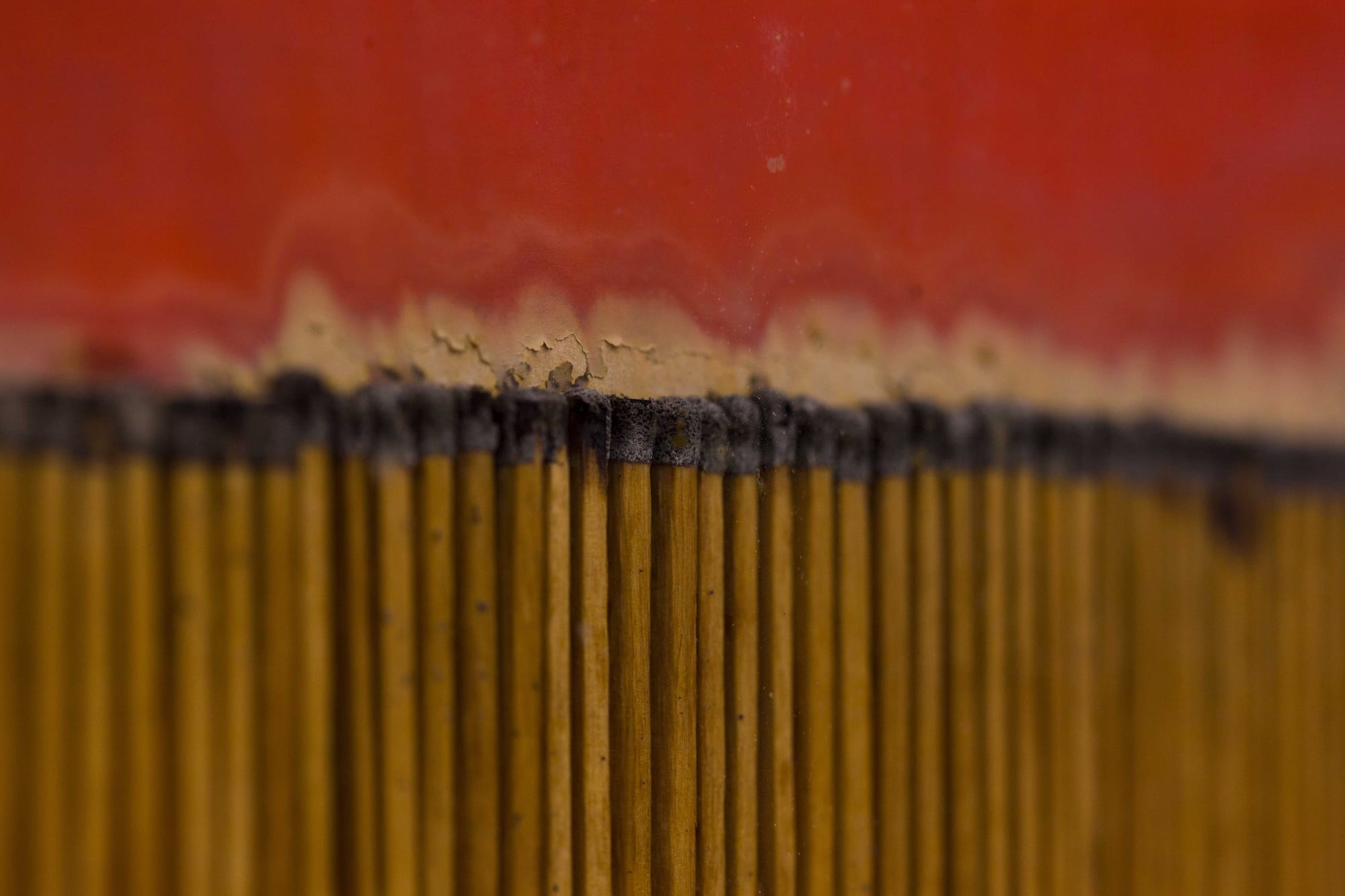 Bernard Aubertin, 1974, Dessin de feu, 100x74cm, acrylic and burnt matches detail.