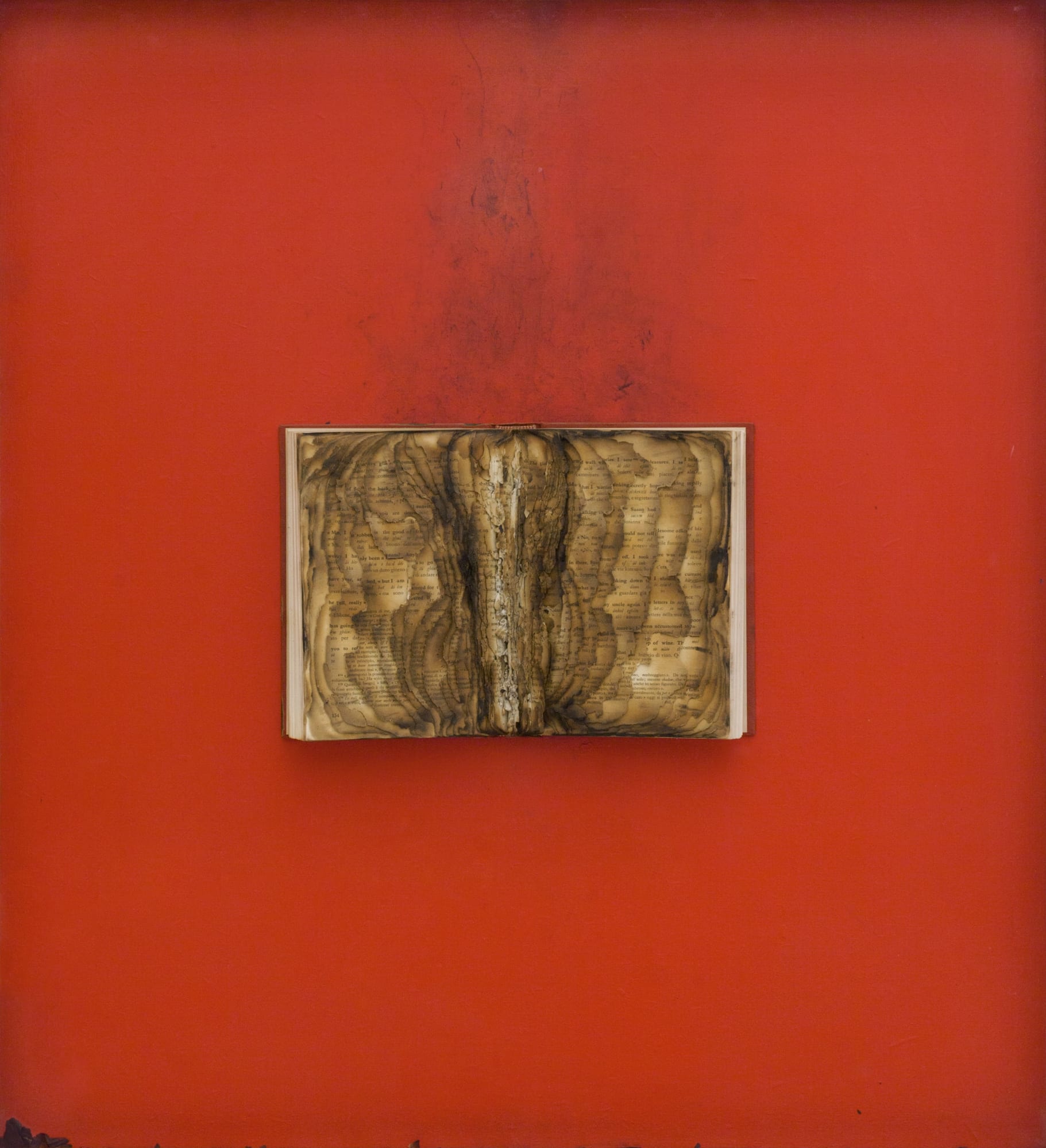 Bernard Aubertin, 1974, Livre brulé, 73x80cm, burnt book.