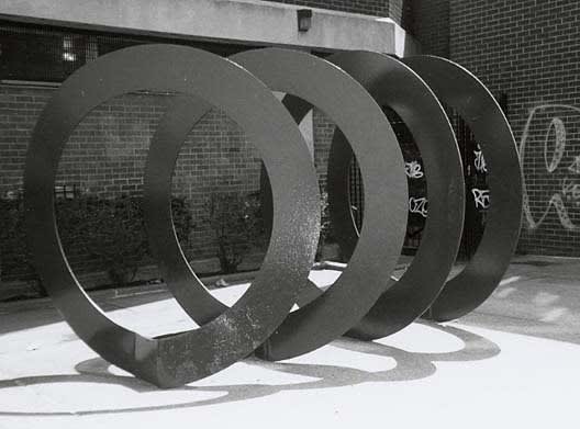 Double Circles, 1970 Painted steel 8 x 6 x 10 1/2 in (20.32 x 15.24 x 26.67 cm) Bethune Towers, Harlem, NY