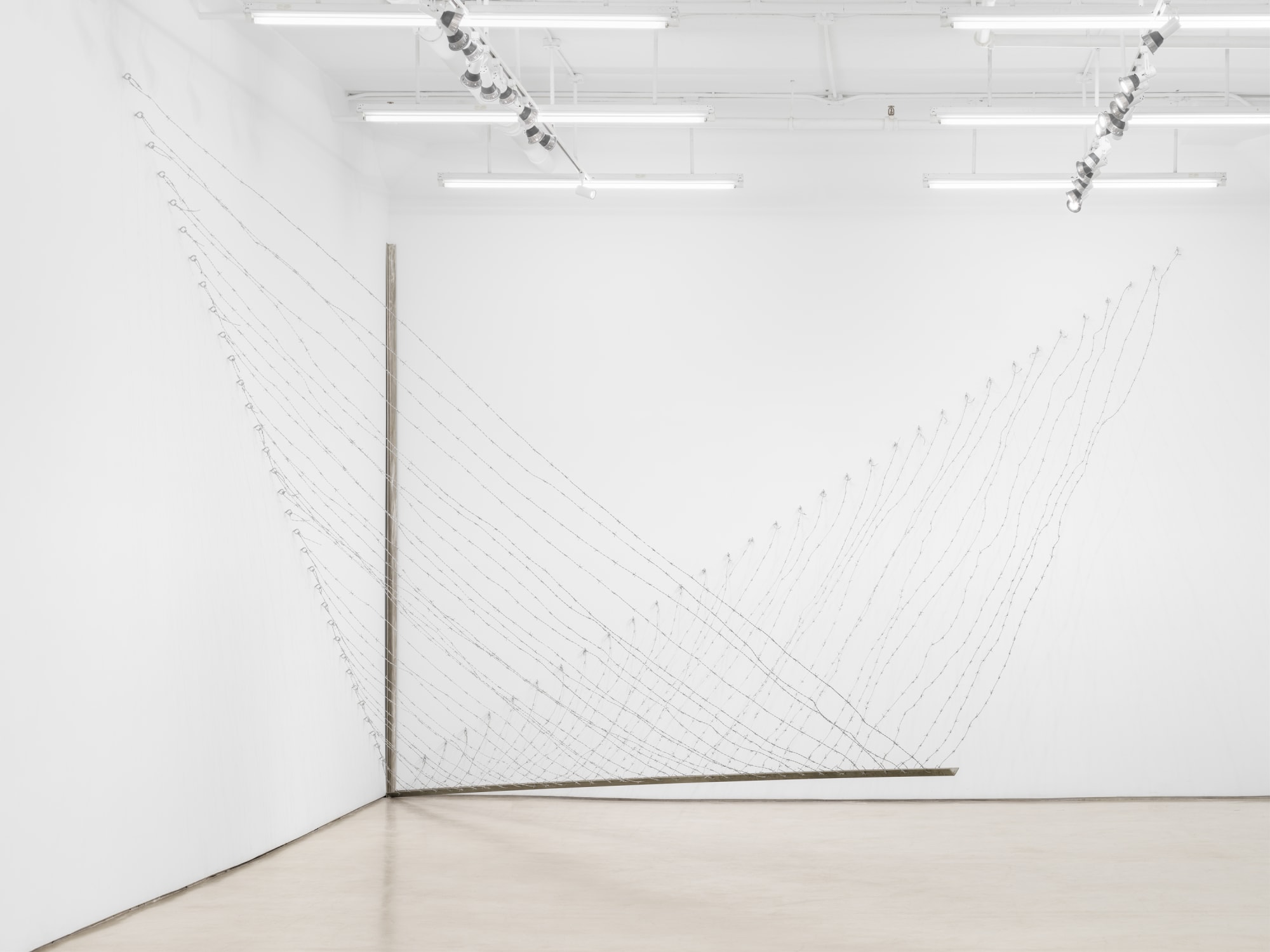 Lines for the Poet, 1970/2023 Barbed wire and stainless steel Dimensions variable