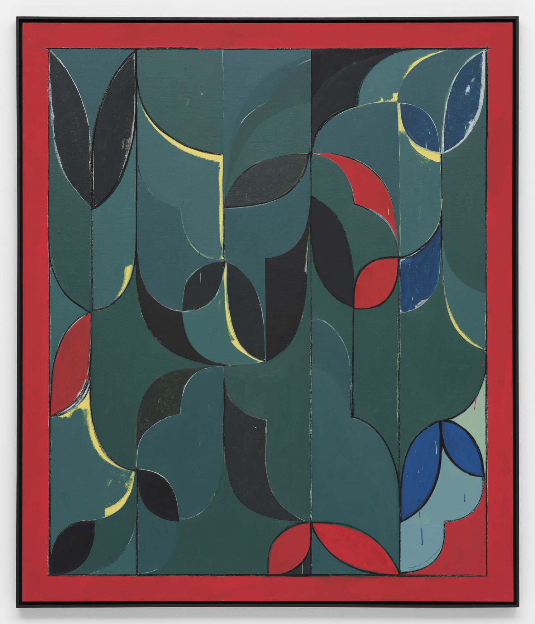 Red Window, 2021–2022 Oil, oil crayon and pencil on linen on artist's frame 67.36 x 57.36 in (171.1 x 145.7 cm)