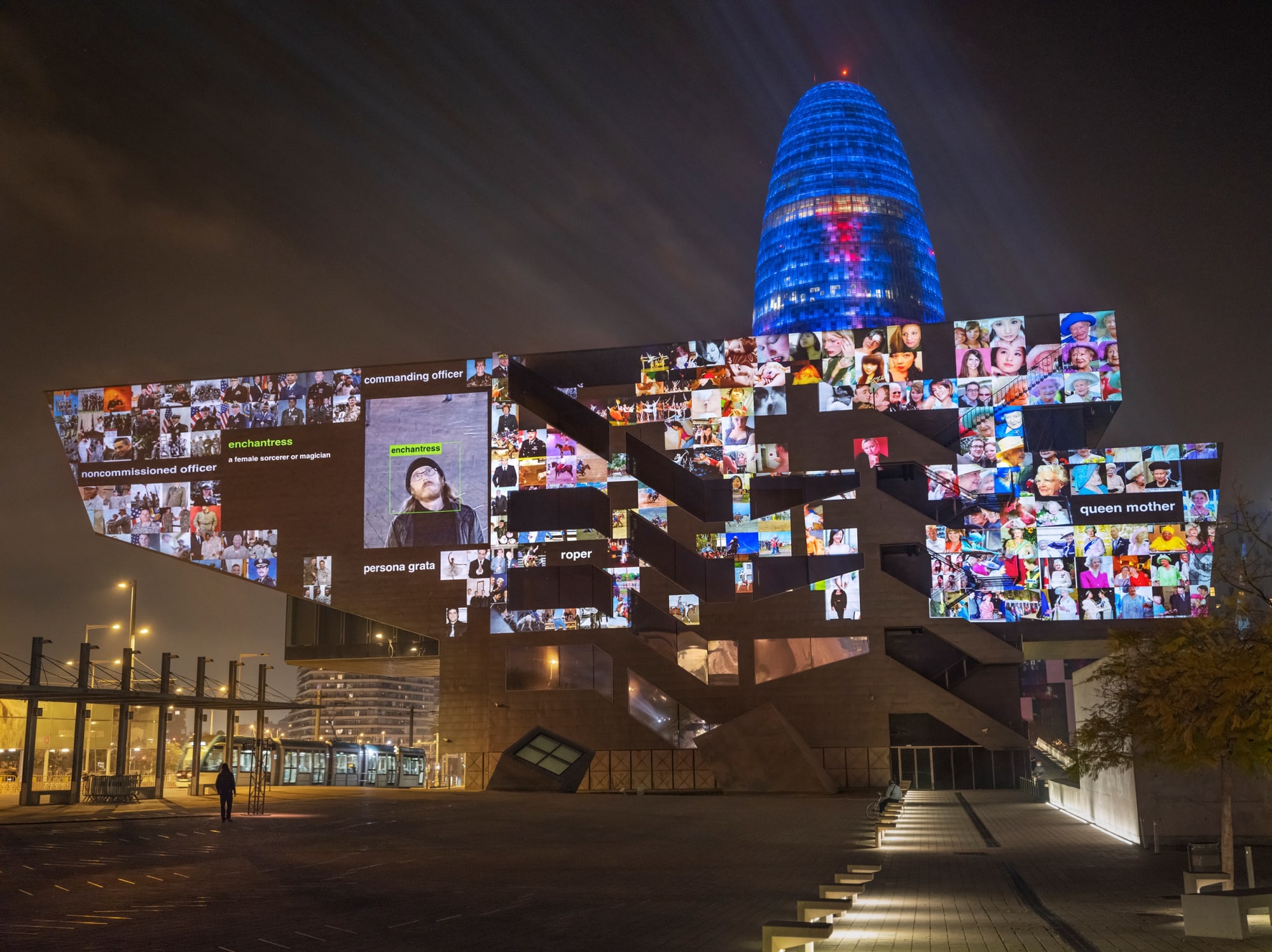 Trevor Paglen Faces of ImageNet, 2022 Installation view Llum Festival, Barcelona