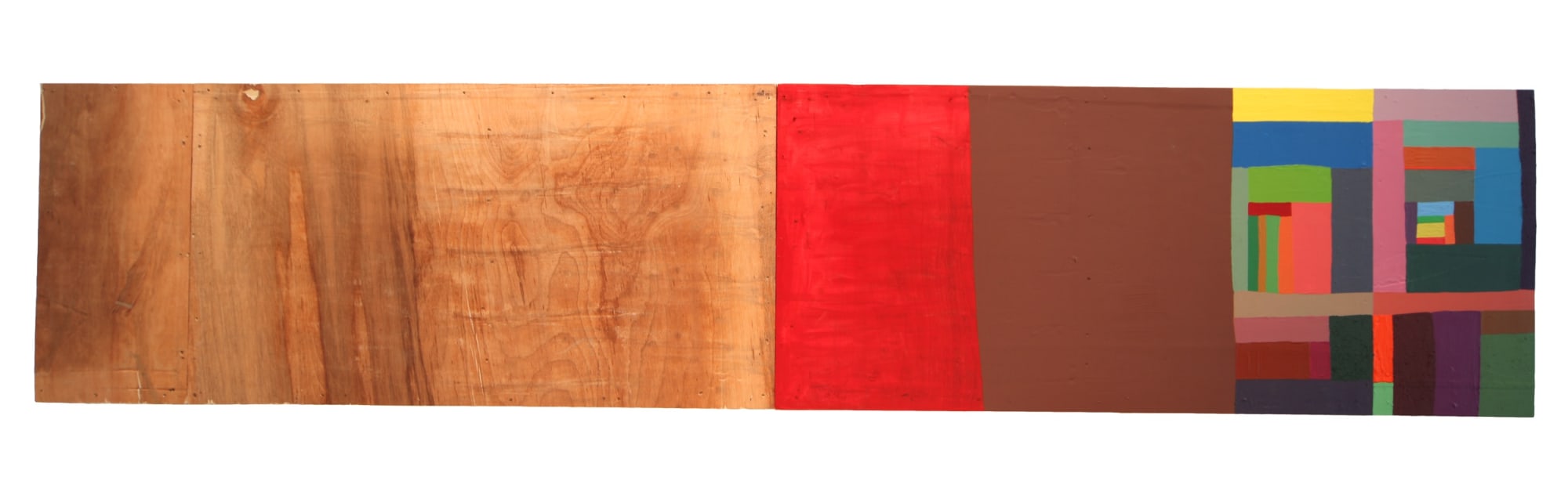 Chris Johanson Human Planetary Landscape Painting Within Universal Time, 2011 Acrylic and latex on wood 26 1/4 x 122 in 66.68 x 309.88 cm