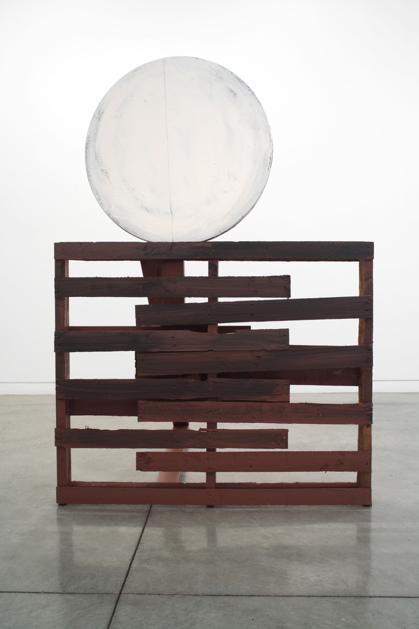 Chris Johanson Restorative Moon Sculpture #1, 2011 Acrylic and latex on wood 69 1/2 x 48 x 49 1/2 in 176.53 x 121.92 x 125.73 cm