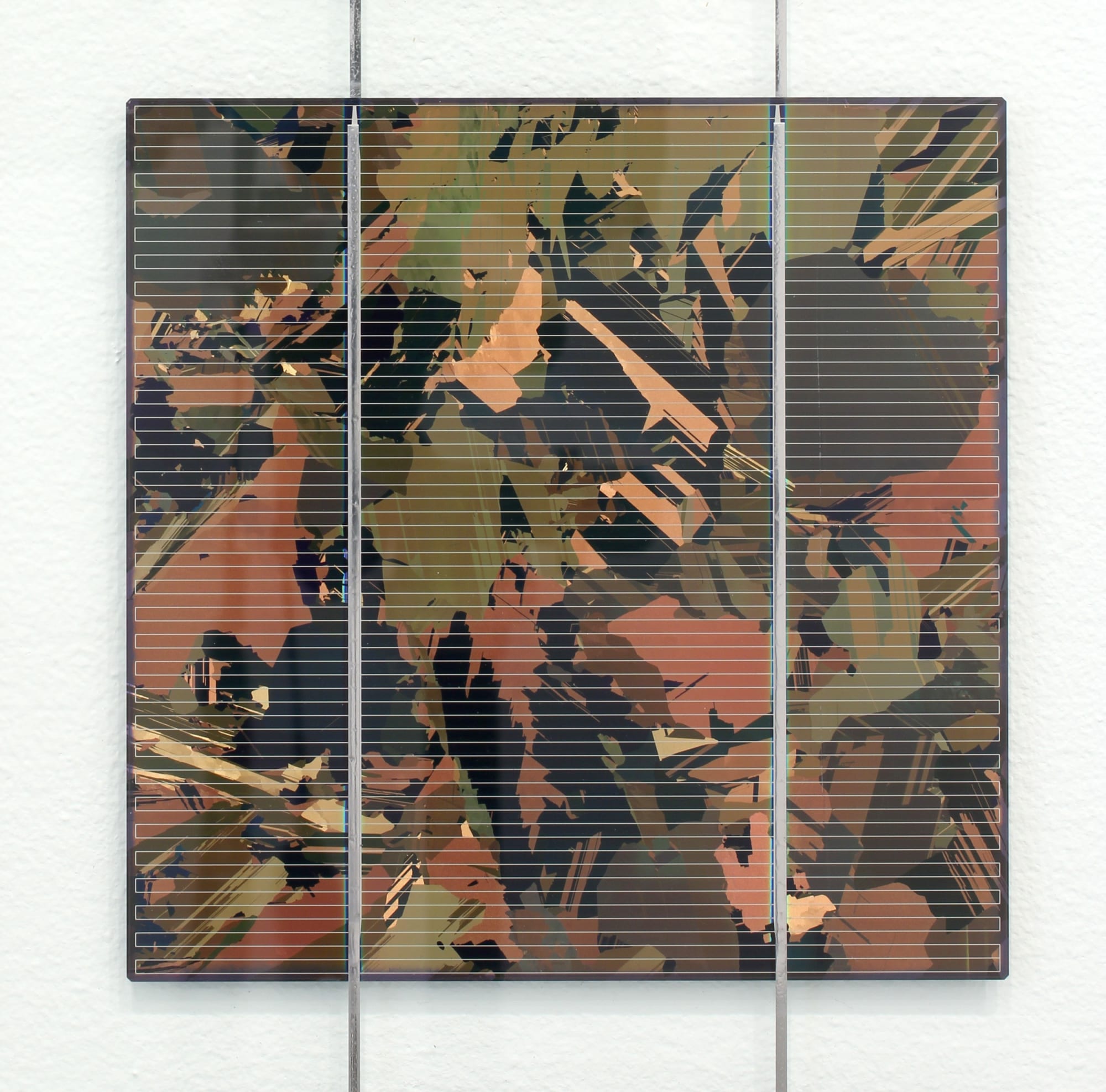 Keller/Kosmas (Aids-3d) Ideal Work (creative solution) Elongated Triptych (detail), 2010 Insulated safety glass, metallic gold LOF polycrystalline solar cells 67 x 7.8 in 19.69 x 170.18 cm each
