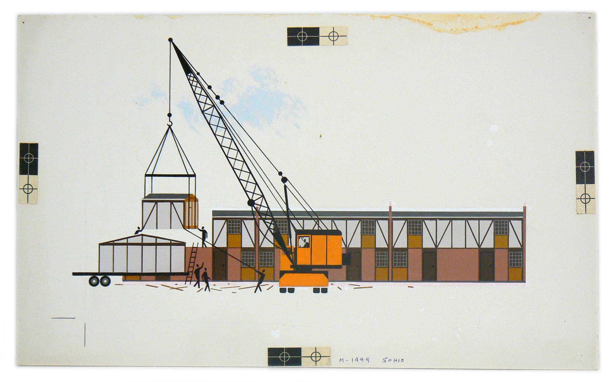 Charley Harper Crane and housing development, 1970 Acrylic on paper on illustration board 9 1/2 x 15 1/4 in 24.13 x 38.74 cm