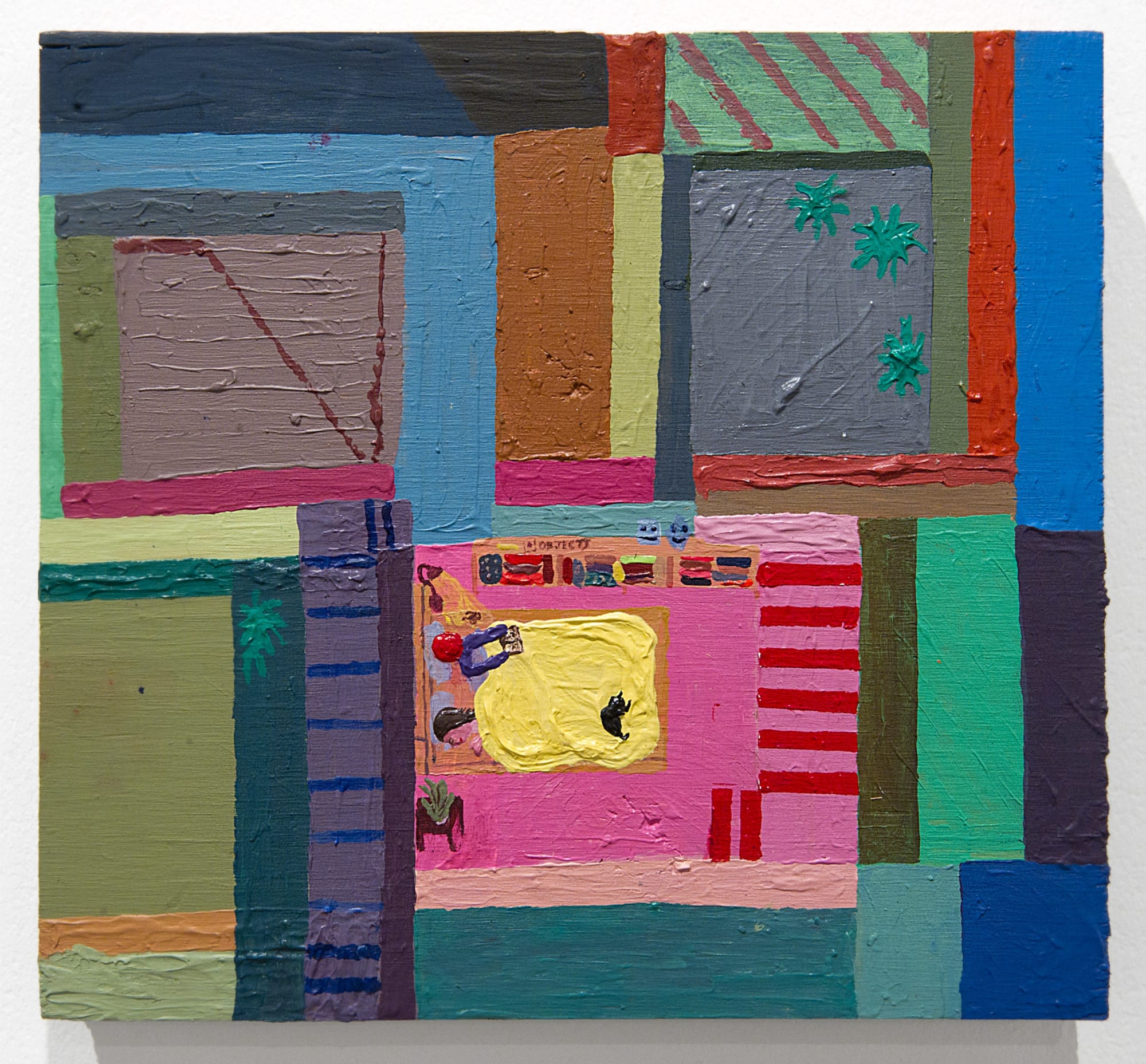 Chris Johanson Evening Painting 2013 in Los Angeles, 2013 Acrylic and house paint on found wood 13 x 13 in 33 x 33 cm